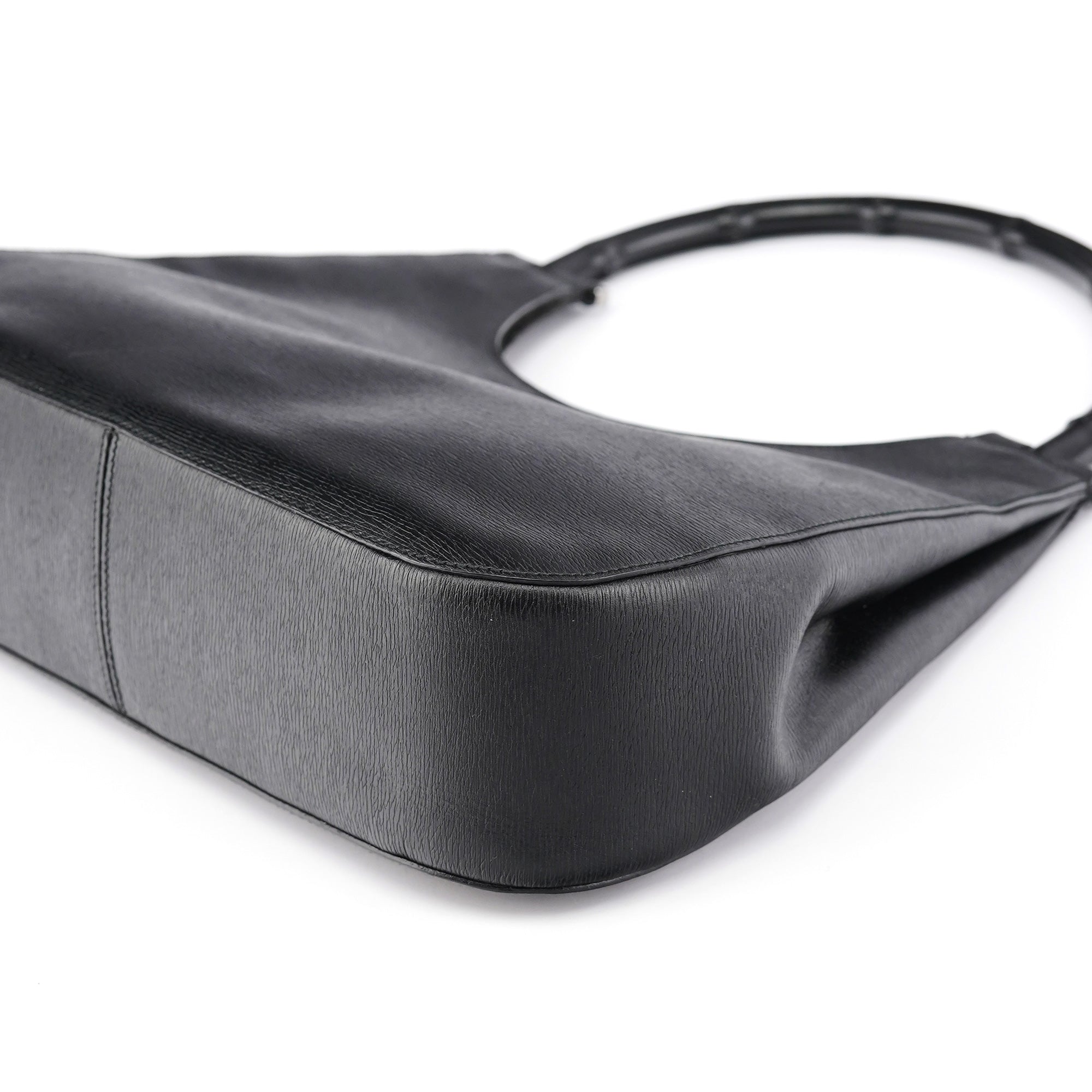001 3739 Black Leather Bamboo Shoulder Bag
