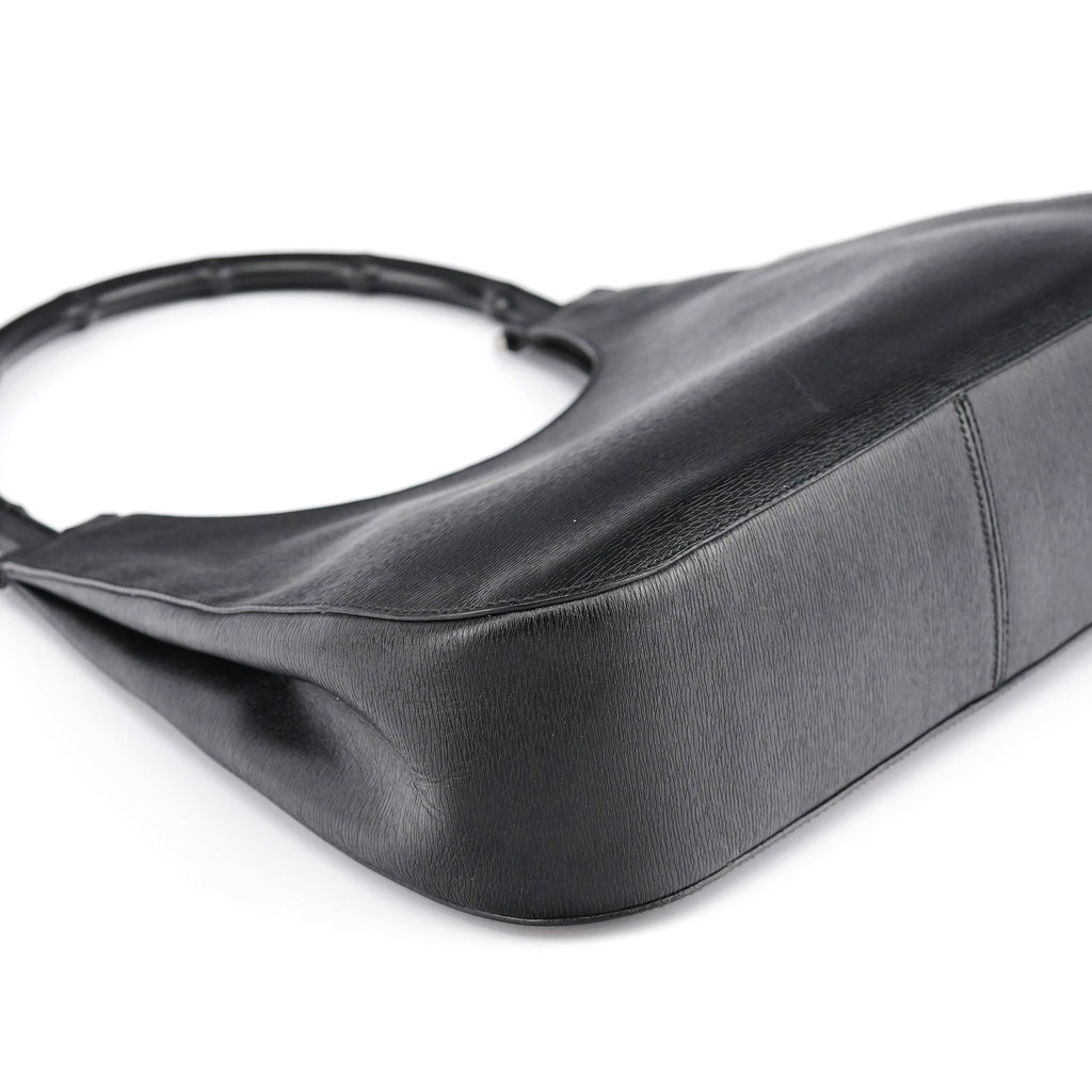 001 3739 Black Leather Bamboo Shoulder Bag