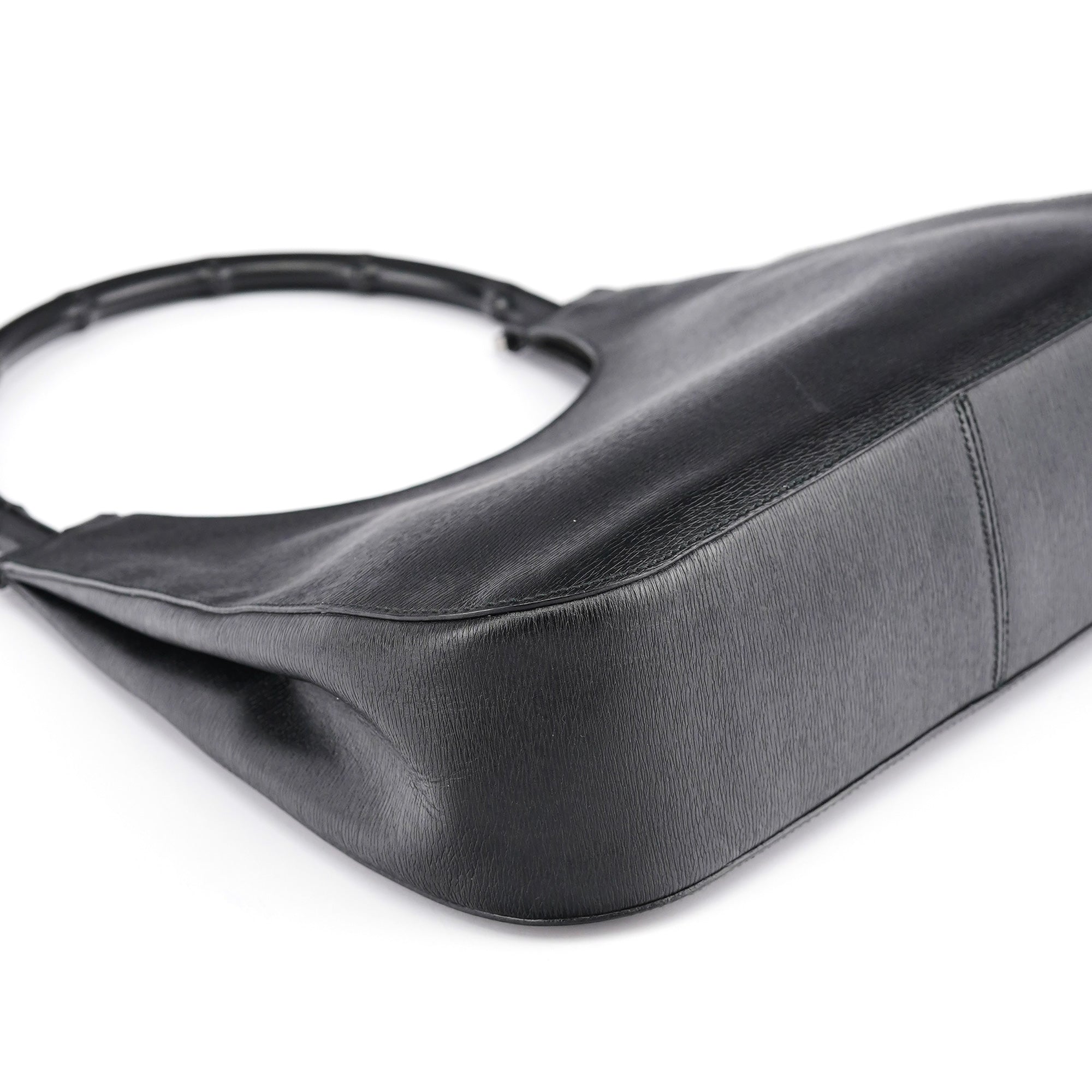 001 3739 Black Leather Bamboo Shoulder Bag