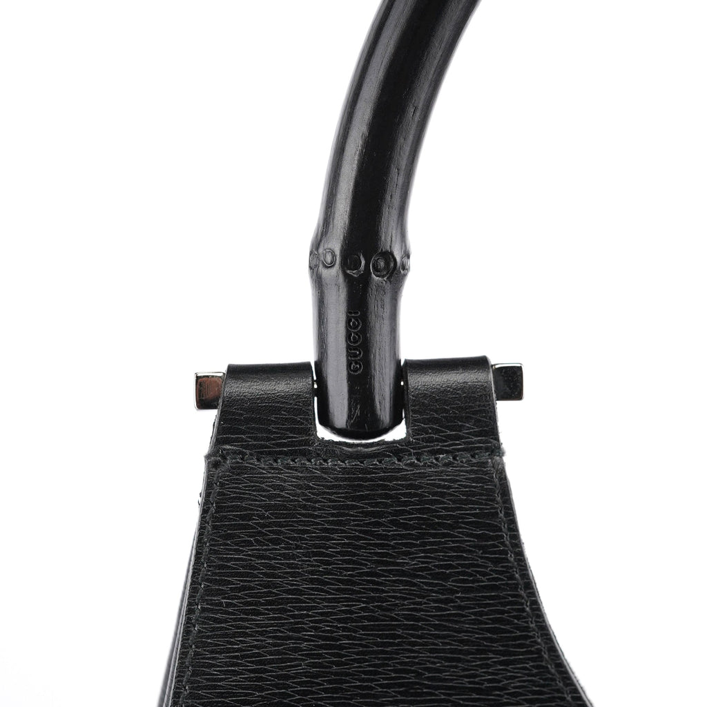 001 3739 Black Leather Bamboo Shoulder Bag