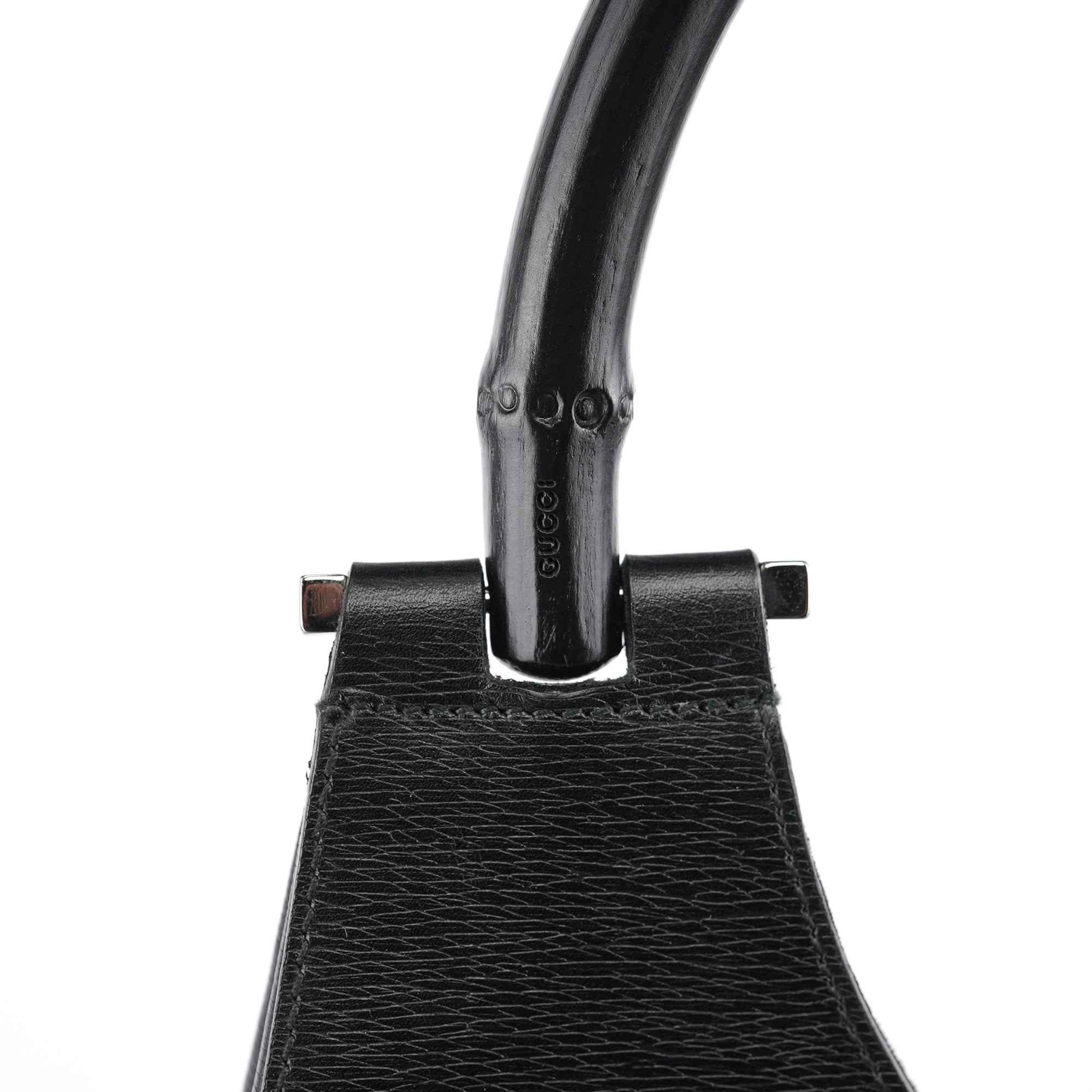 001 3739 Black Leather Bamboo Shoulder Bag