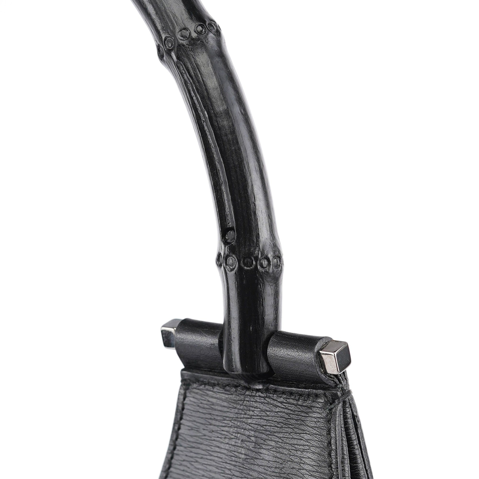 001 3739 Black Leather Bamboo Shoulder Bag