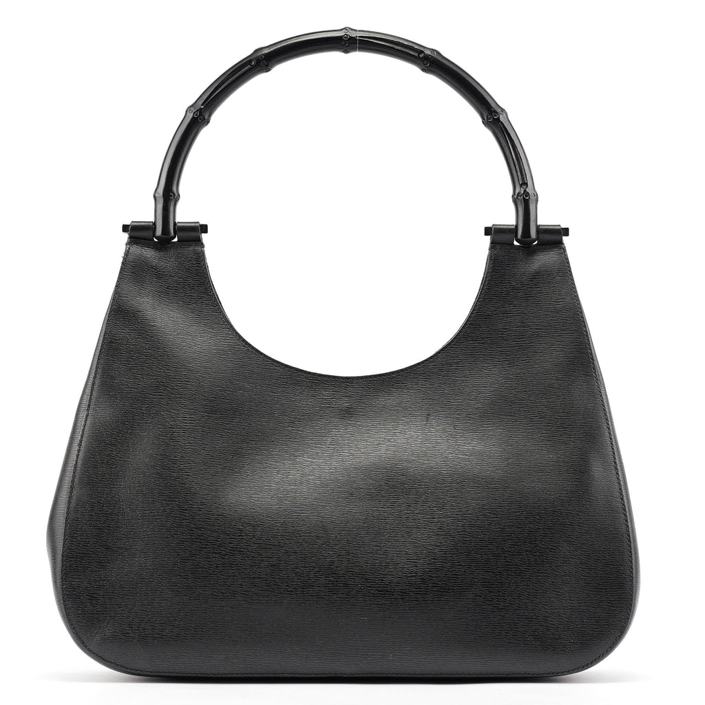 001 3739 Black Leather Bamboo Shoulder Bag