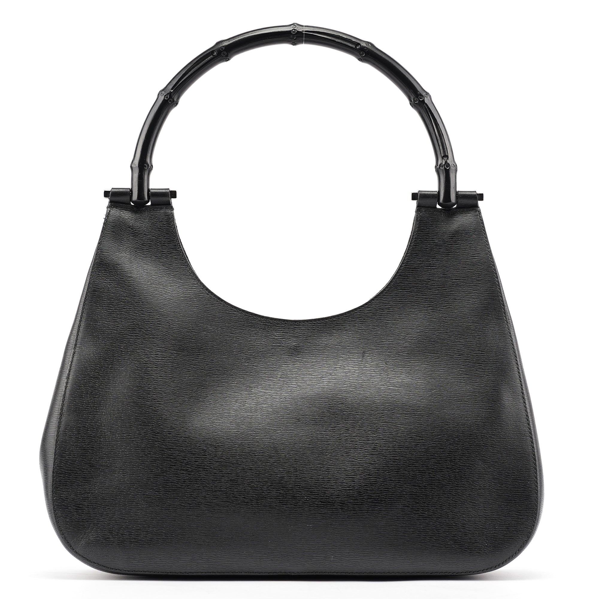 001 3739 Black Leather Bamboo Shoulder Bag