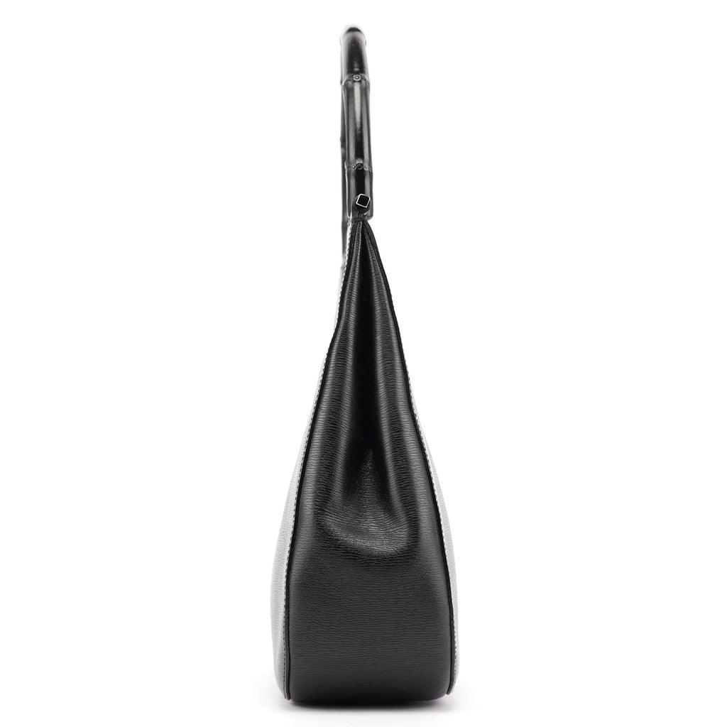 001 3739 Black Leather Bamboo Shoulder Bag