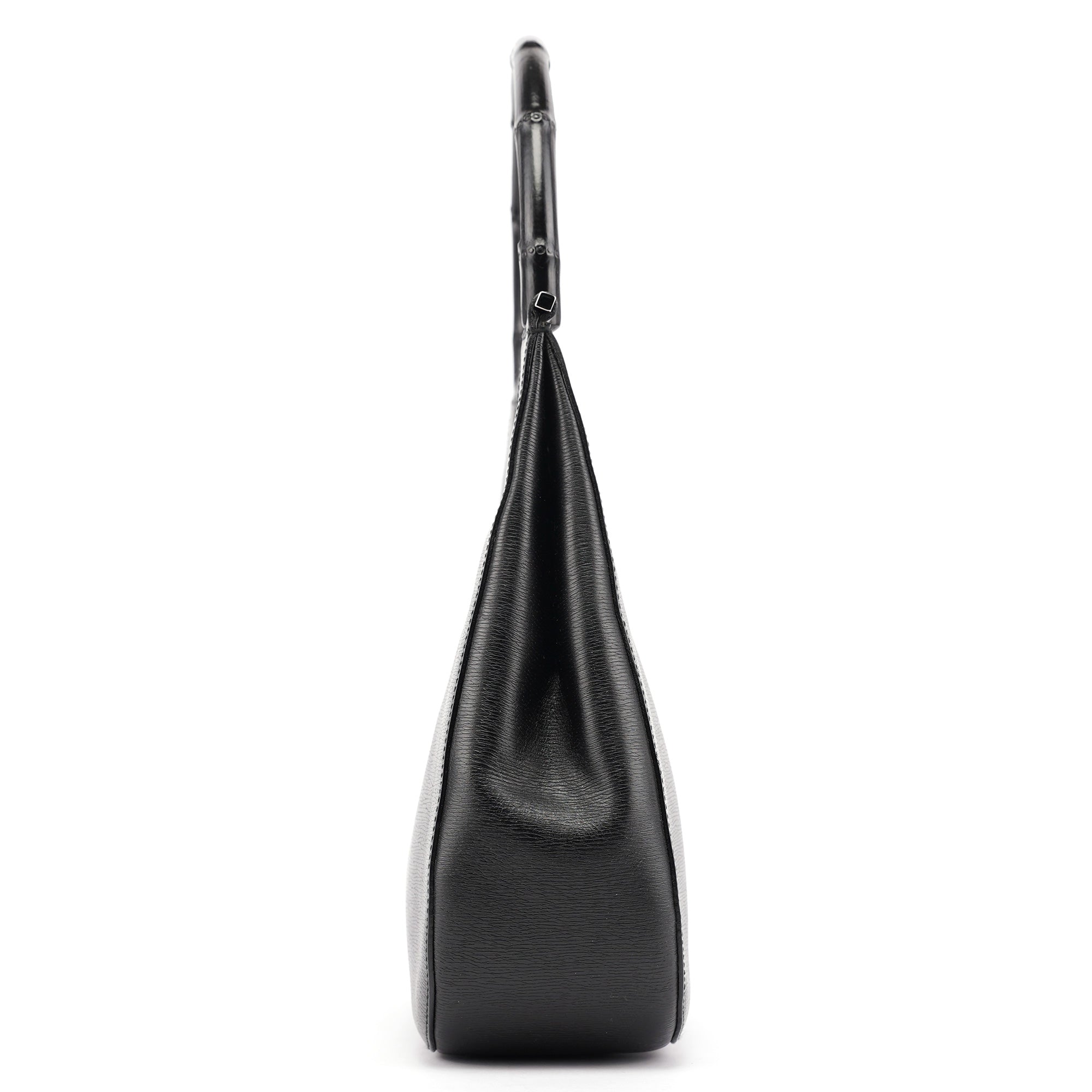 001 3739 Black Leather Bamboo Shoulder Bag
