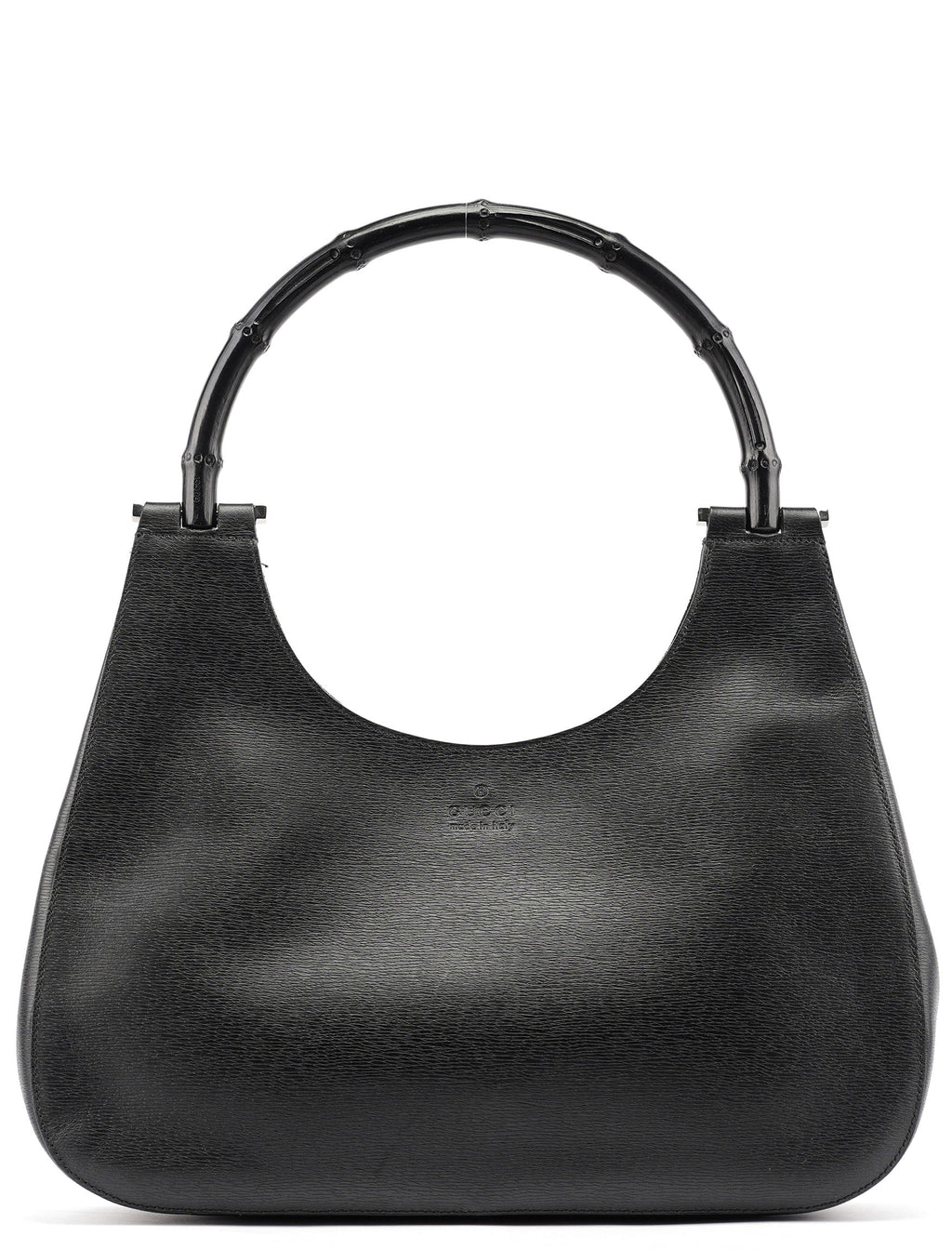 001 3739 Black Leather Bamboo Shoulder Bag