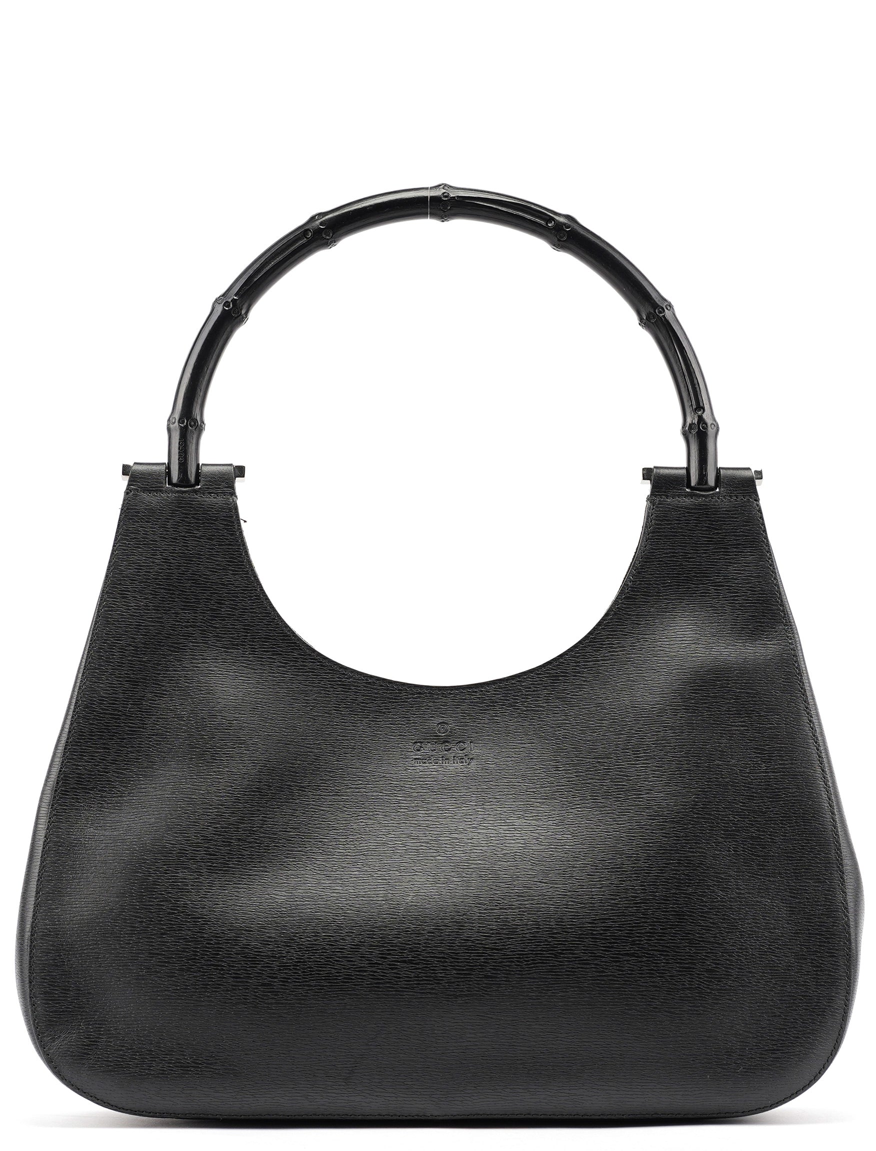 001 3739 Black Leather Bamboo Shoulder Bag