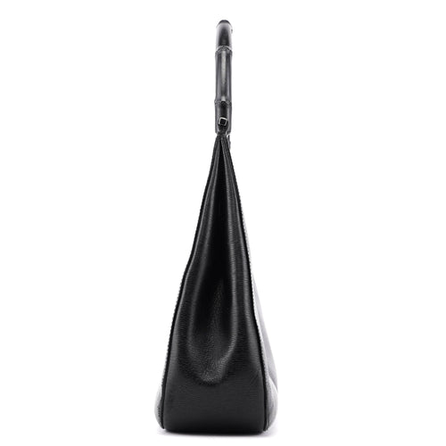 001 3739 Black Leather Bamboo Shoulder Bag