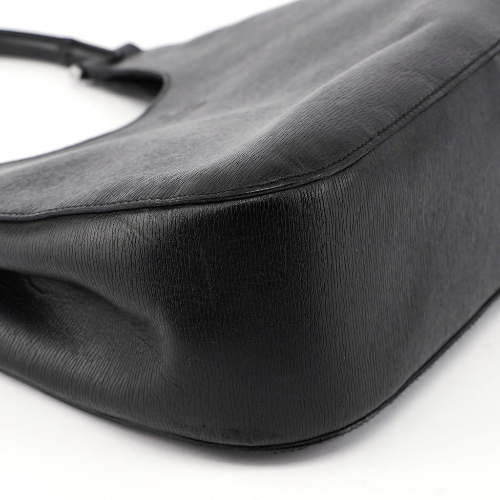 001 3739 Black Leather Bamboo Shoulder Bag
