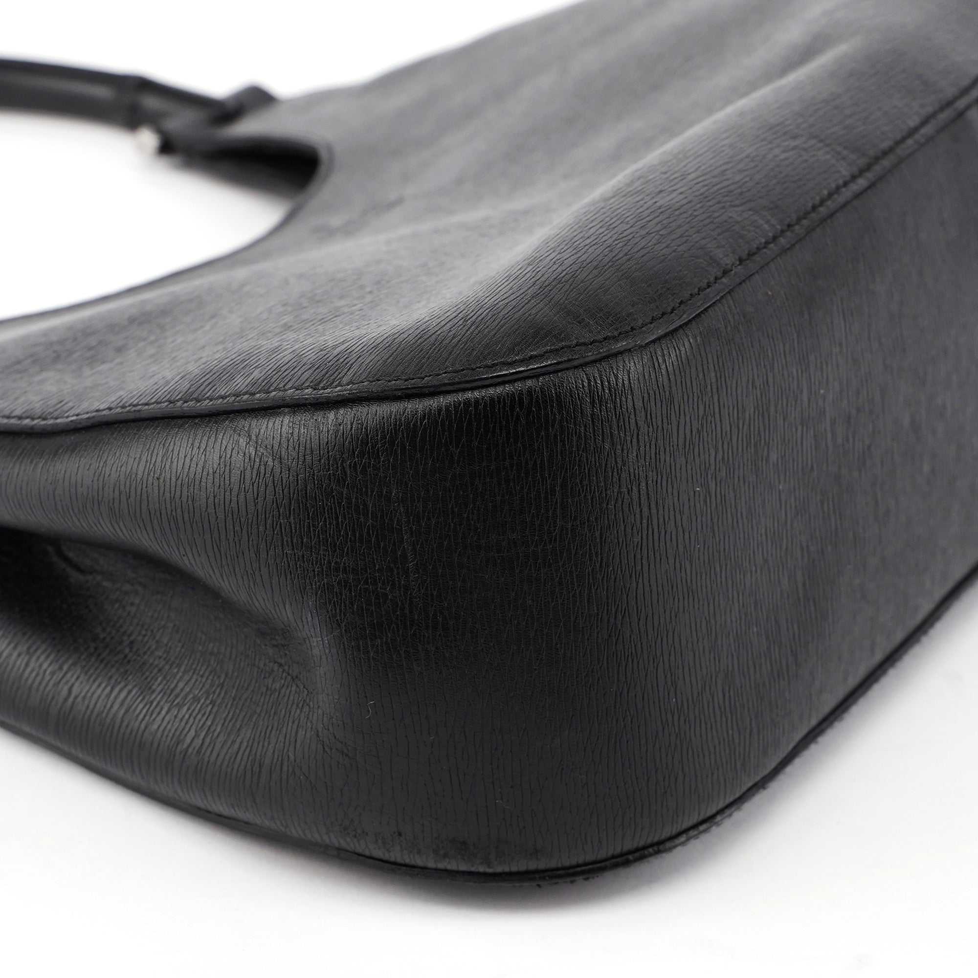 001 3739 Black Leather Bamboo Shoulder Bag