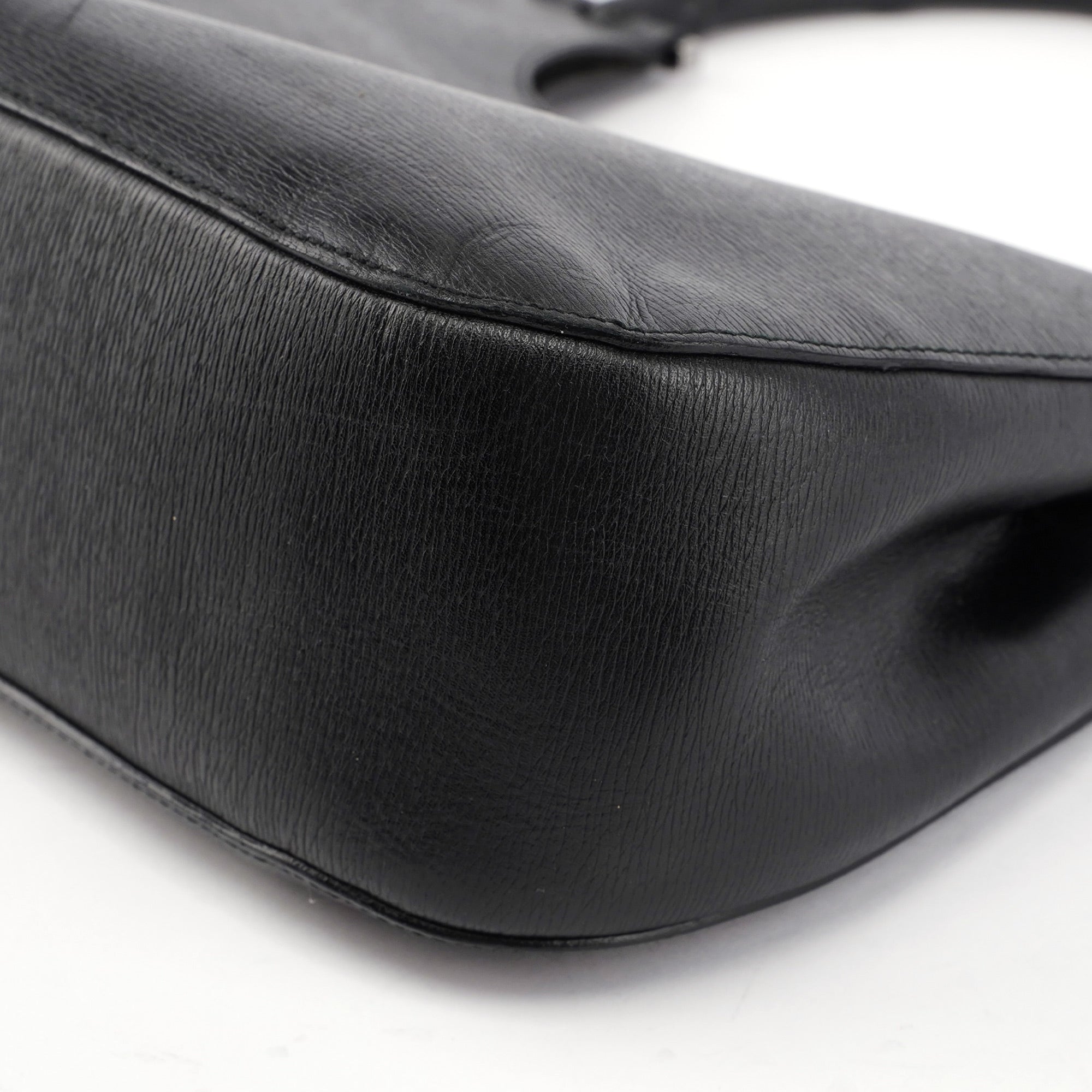 001 3739 Black Leather Bamboo Shoulder Bag