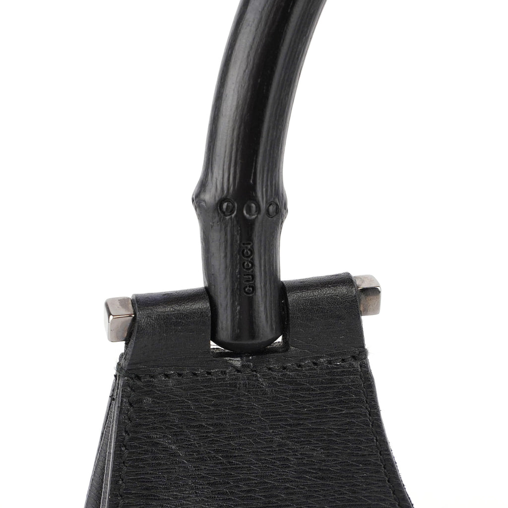 001 3739 Black Leather Bamboo Shoulder Bag