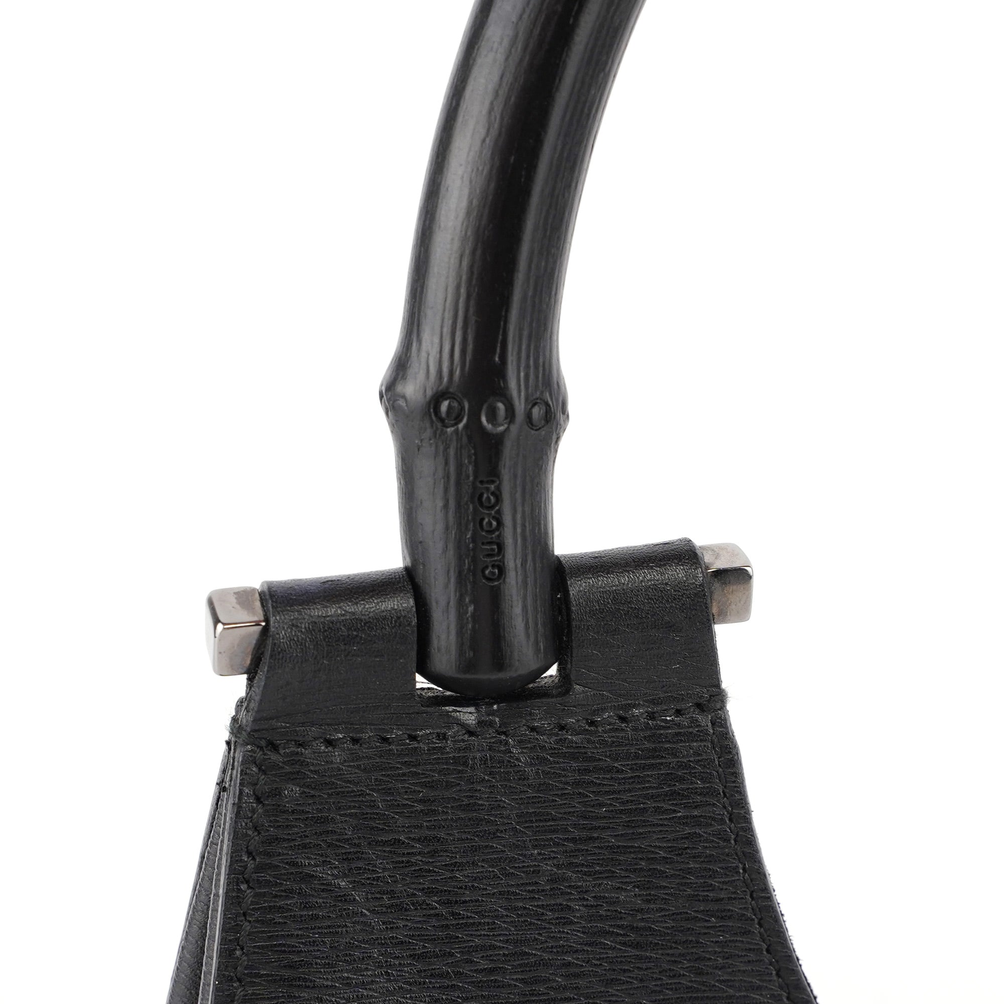 001 3739 Black Leather Bamboo Shoulder Bag