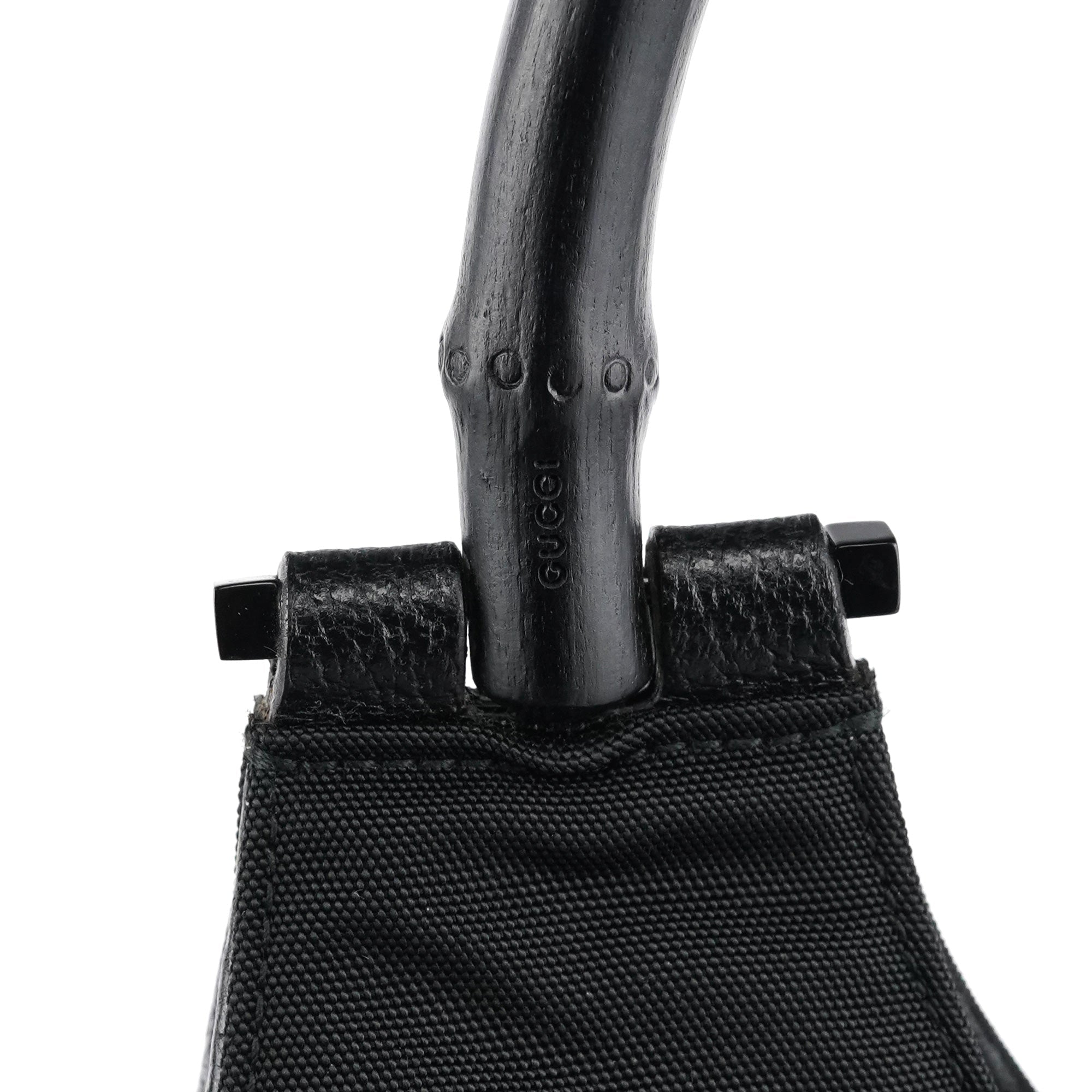 001 3739 Black Nylon Bamboo Shoulder Bag