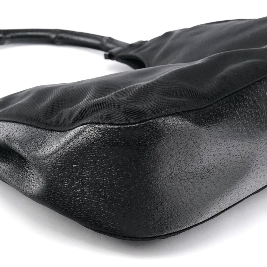 001 3739 Black Nylon Bamboo Shoulder Bag