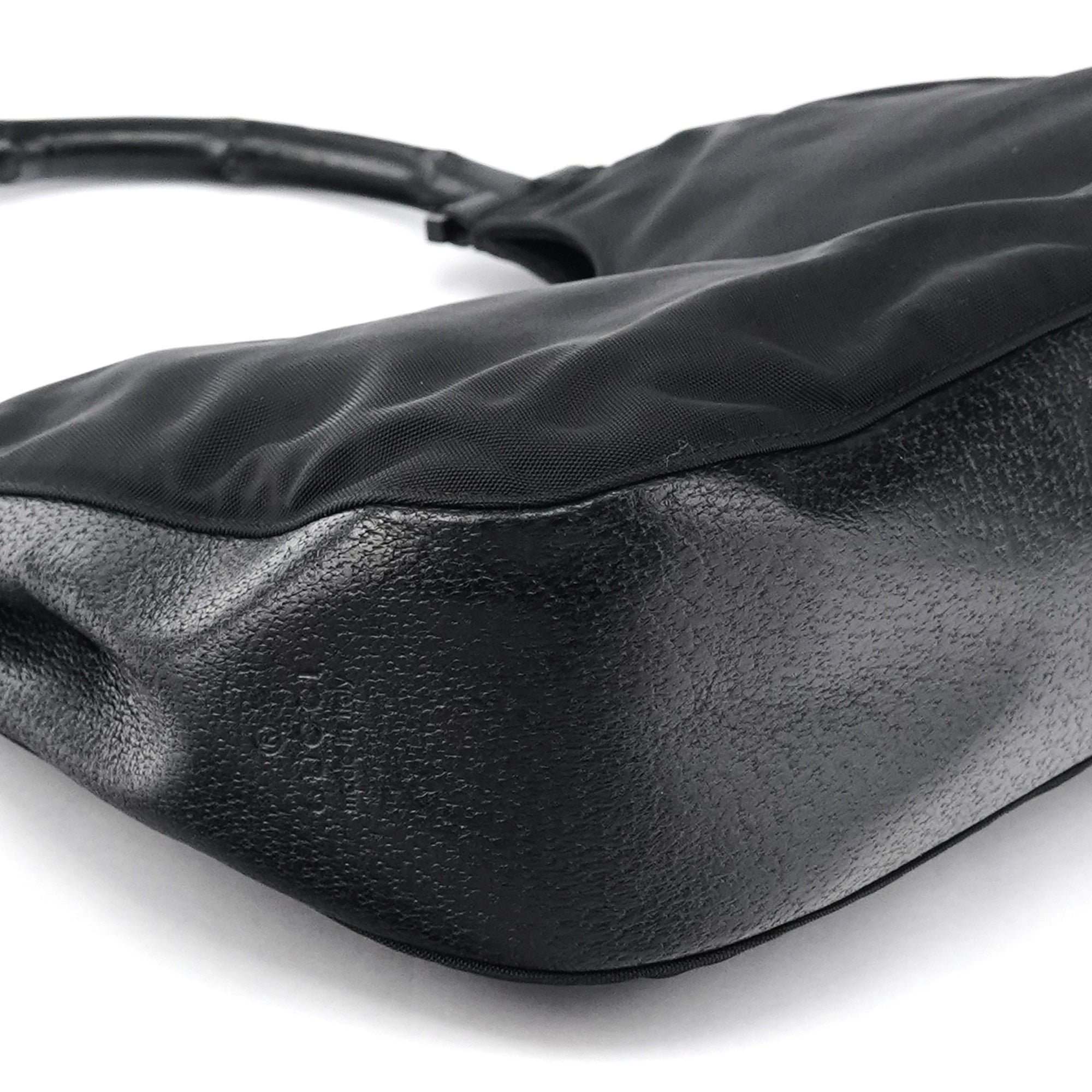 001 3739 Black Nylon Bamboo Shoulder Bag