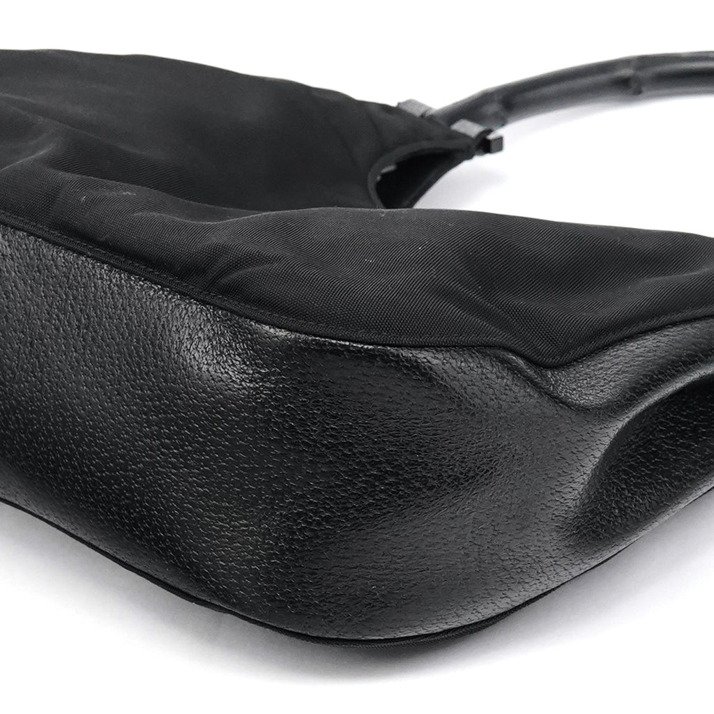 001 3739 Black Nylon Bamboo Shoulder Bag