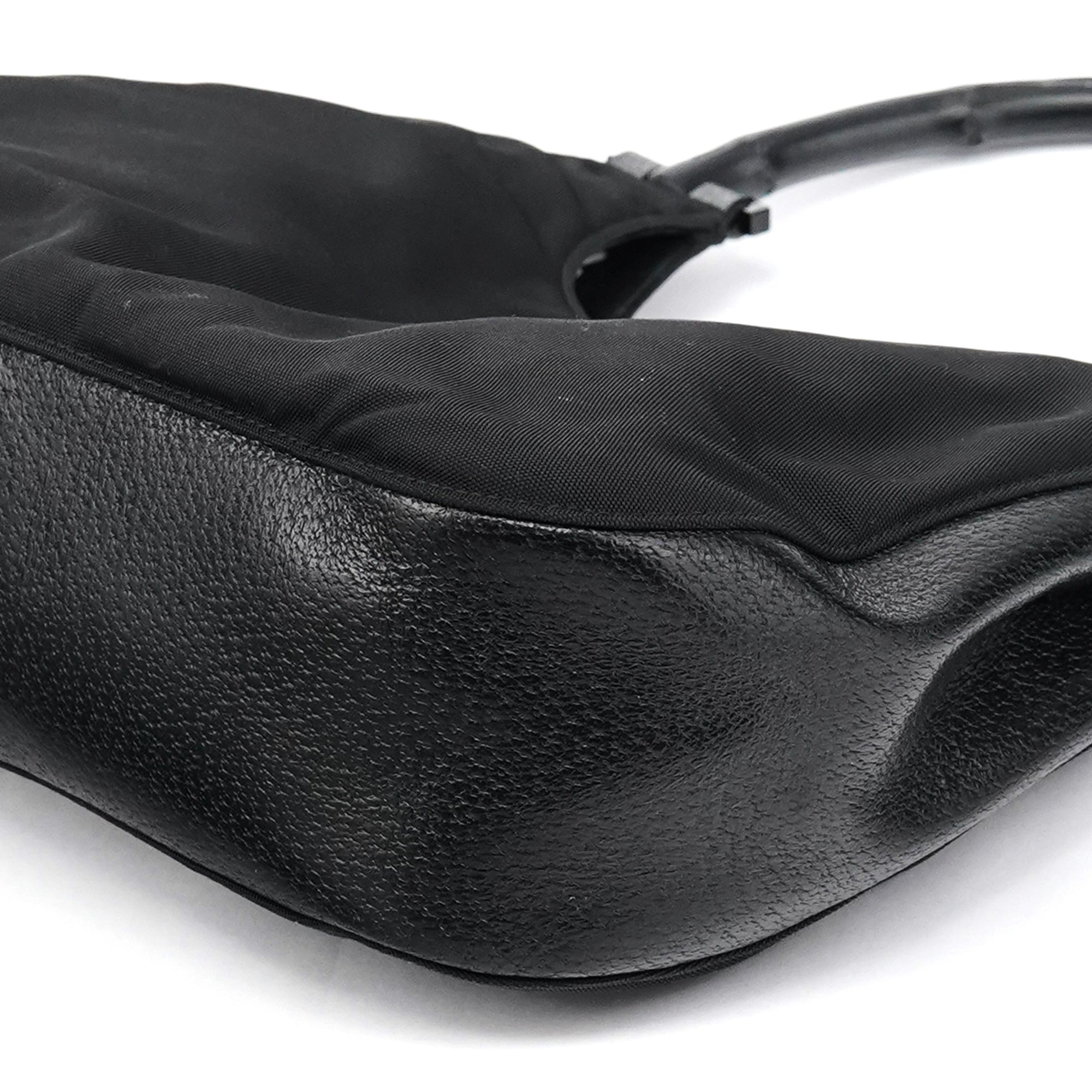 001 3739 Black Nylon Bamboo Shoulder Bag