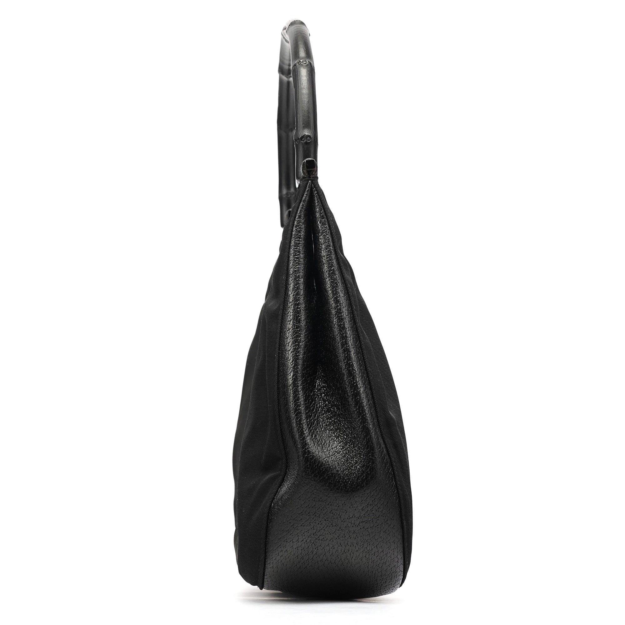 001 3739 Black Nylon Bamboo Shoulder Bag
