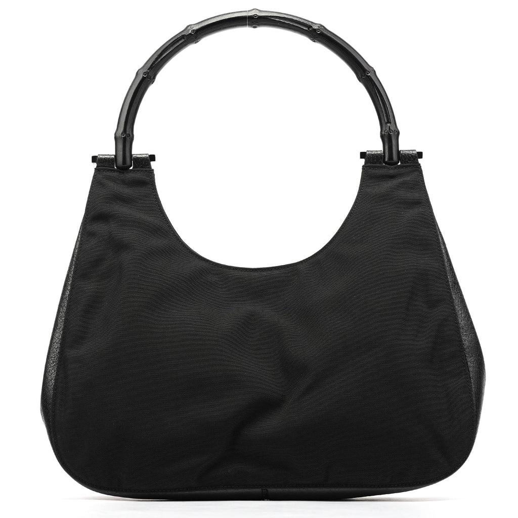 001 3739 Black Nylon Bamboo Shoulder Bag
