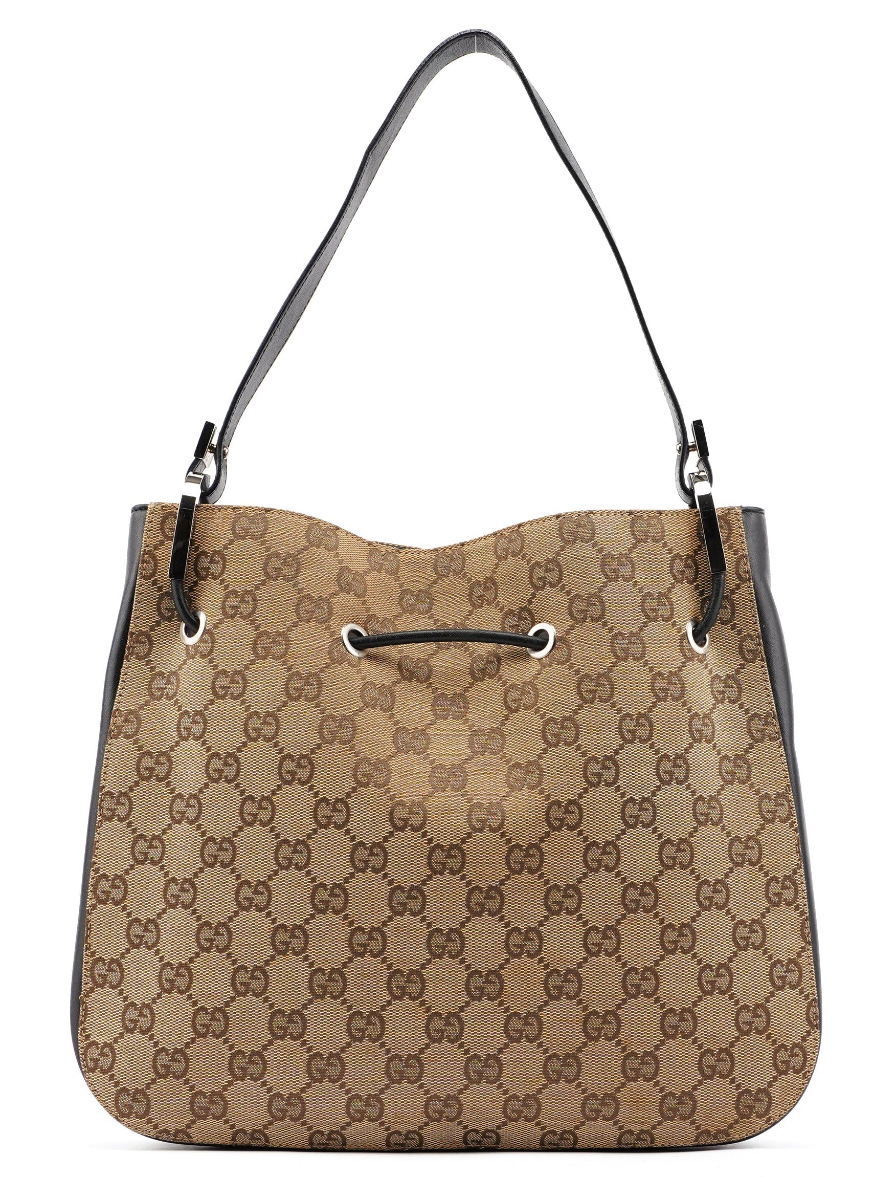 001 3743 Beige GG Drawstring Shoulder Bag