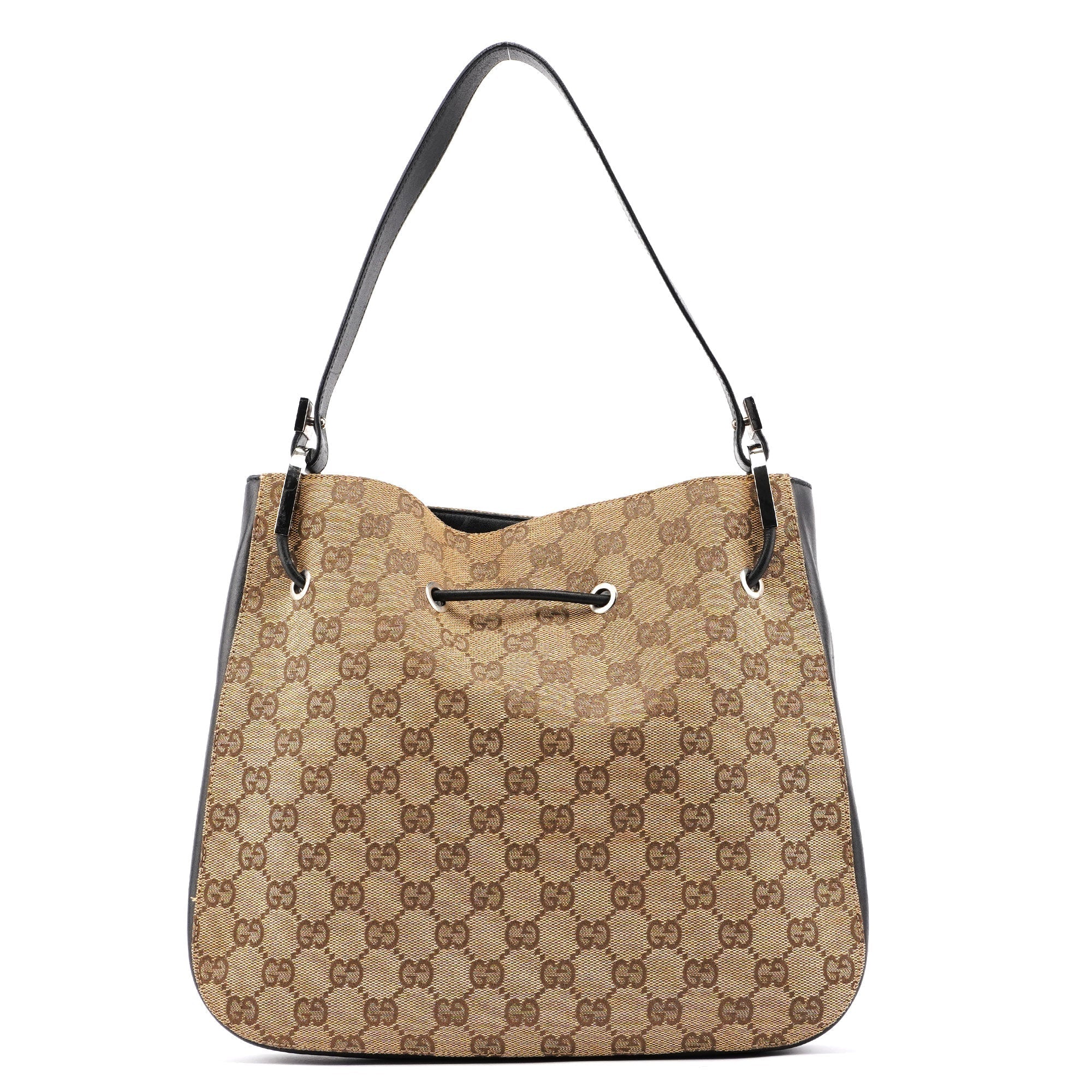 001 3743 Beige GG Drawstring Shoulder Bag