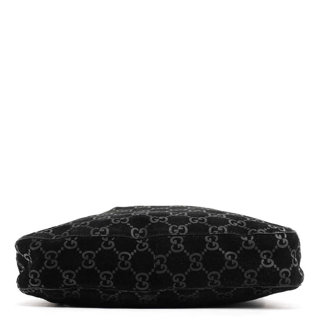 1997 Black GG Suede Drawstring Shoulder Bag