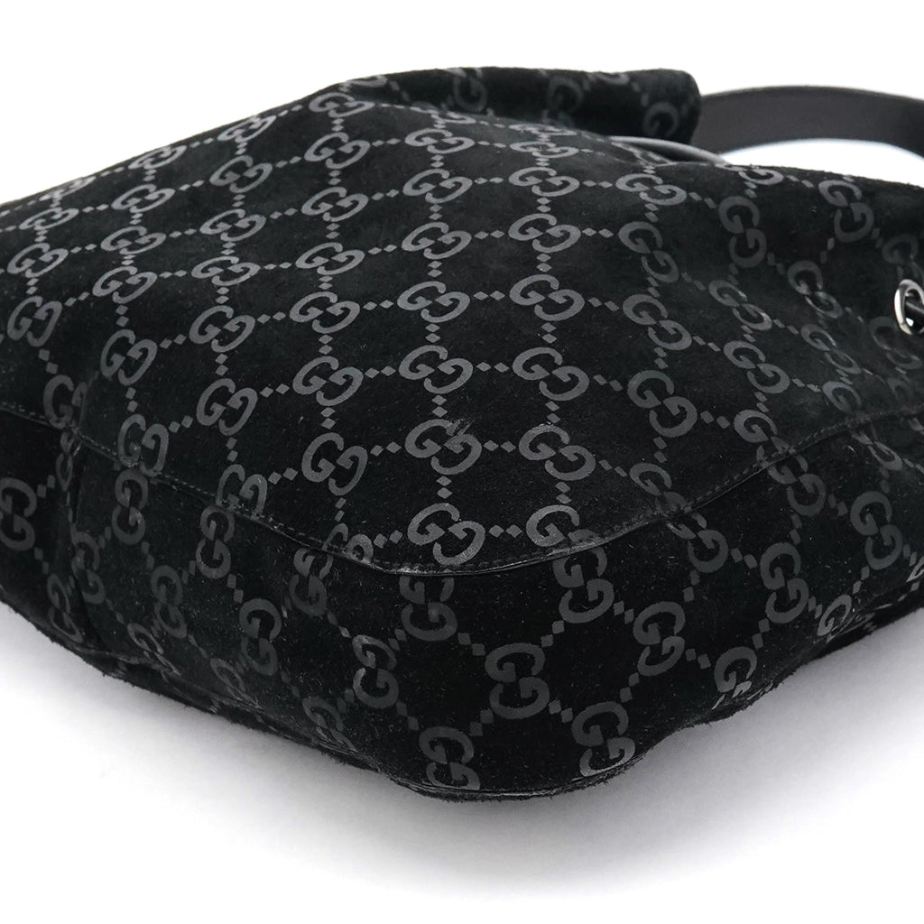 1997 Black GG Suede Drawstring Shoulder Bag