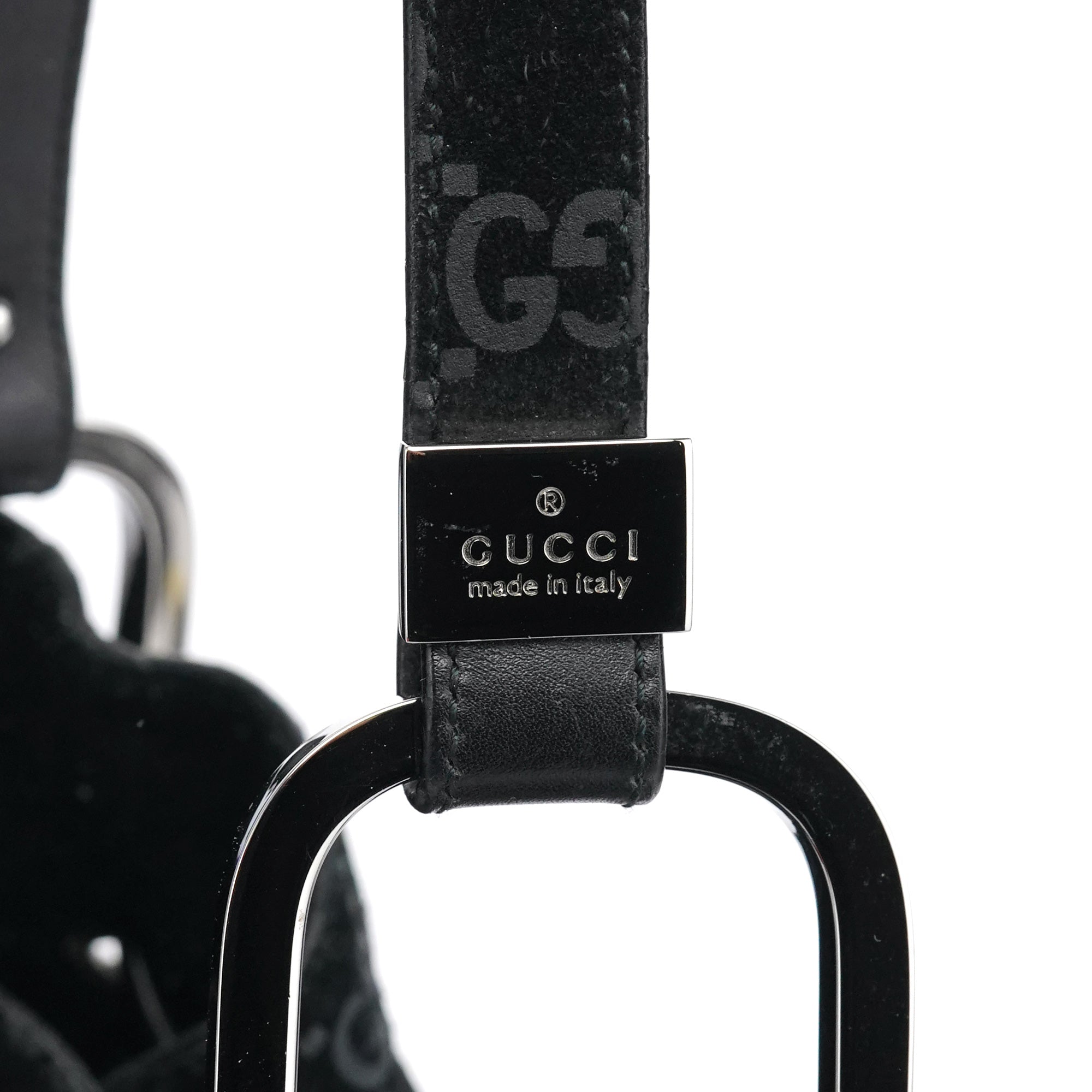 1997 Black GG Suede Drawstring Shoulder Bag