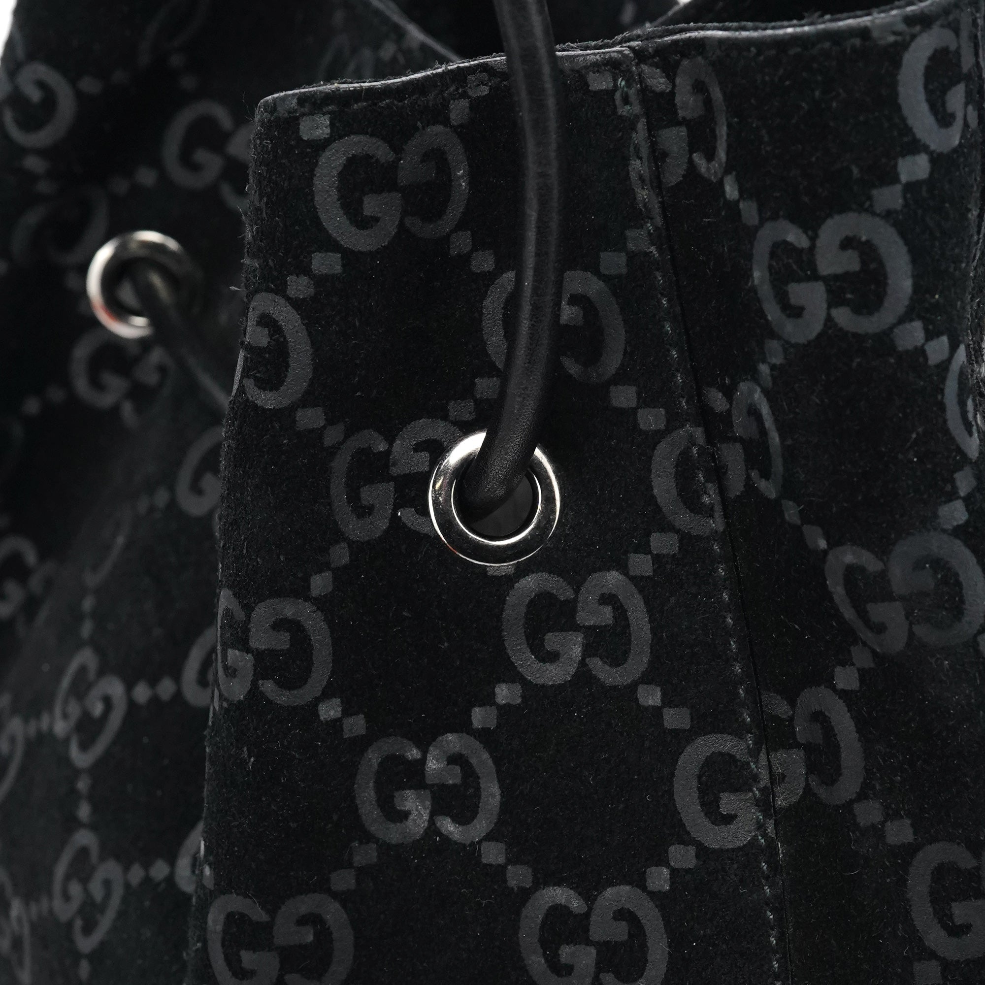 1997 Black GG Suede Drawstring Shoulder Bag