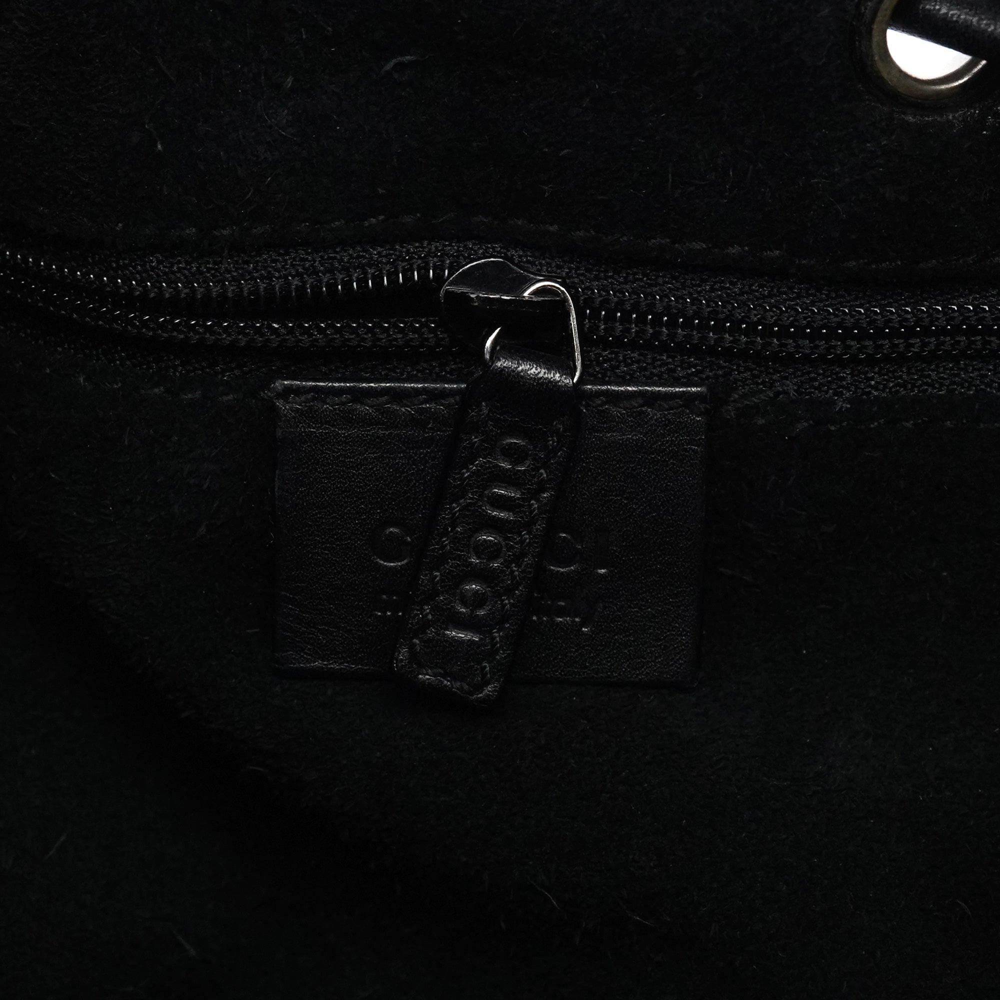 1997 Black GG Suede Drawstring Shoulder Bag