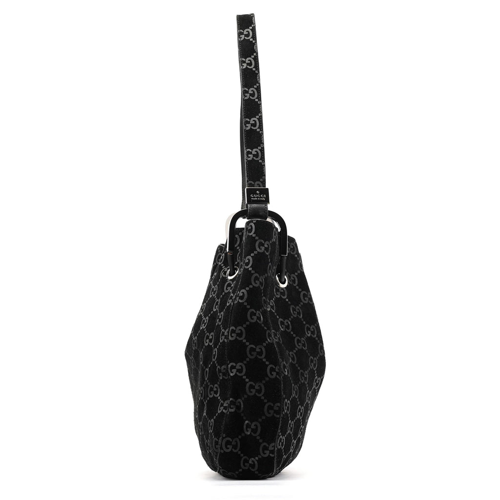 1997 Black GG Suede Drawstring Shoulder Bag