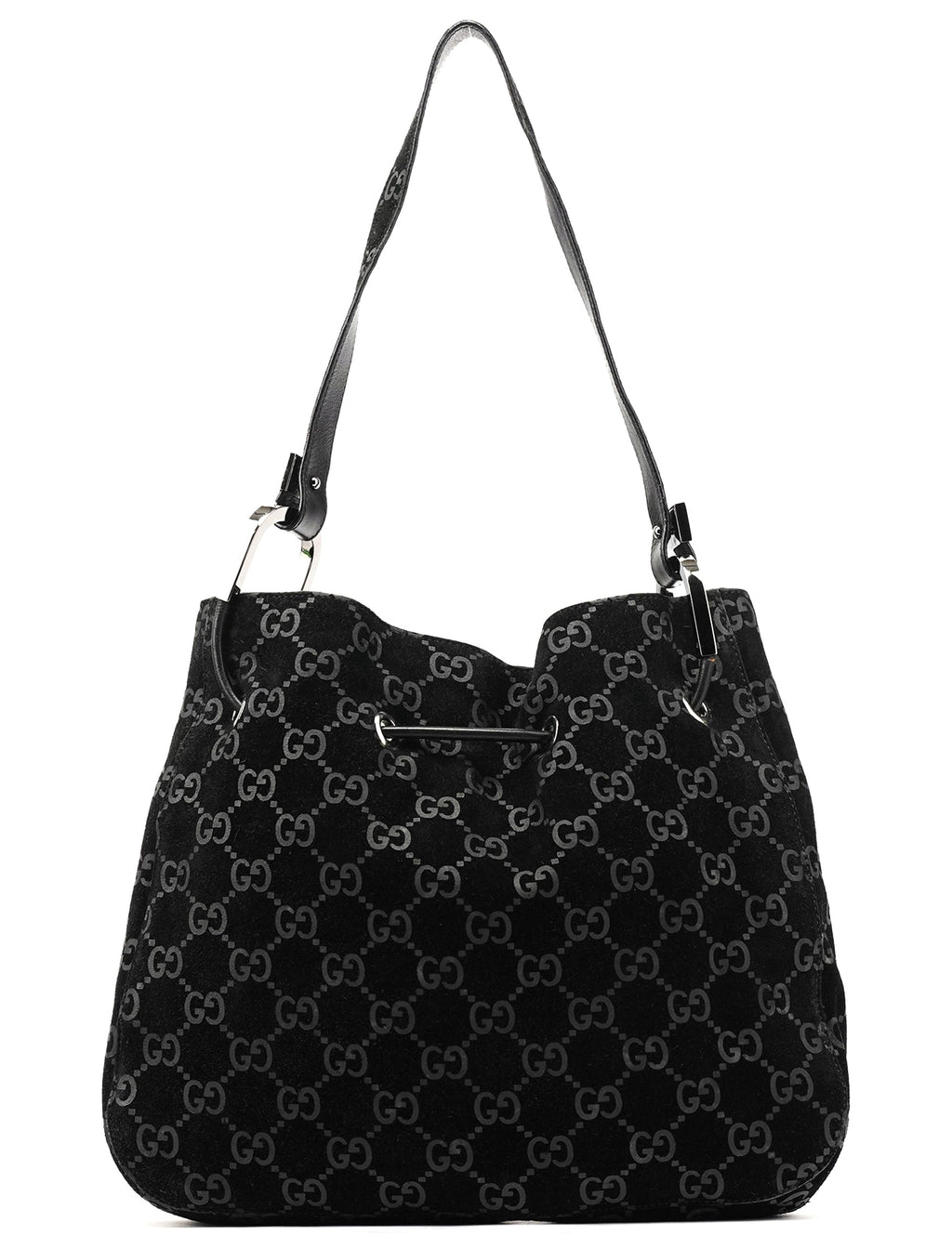 1997 Black GG Suede Drawstring Shoulder Bag