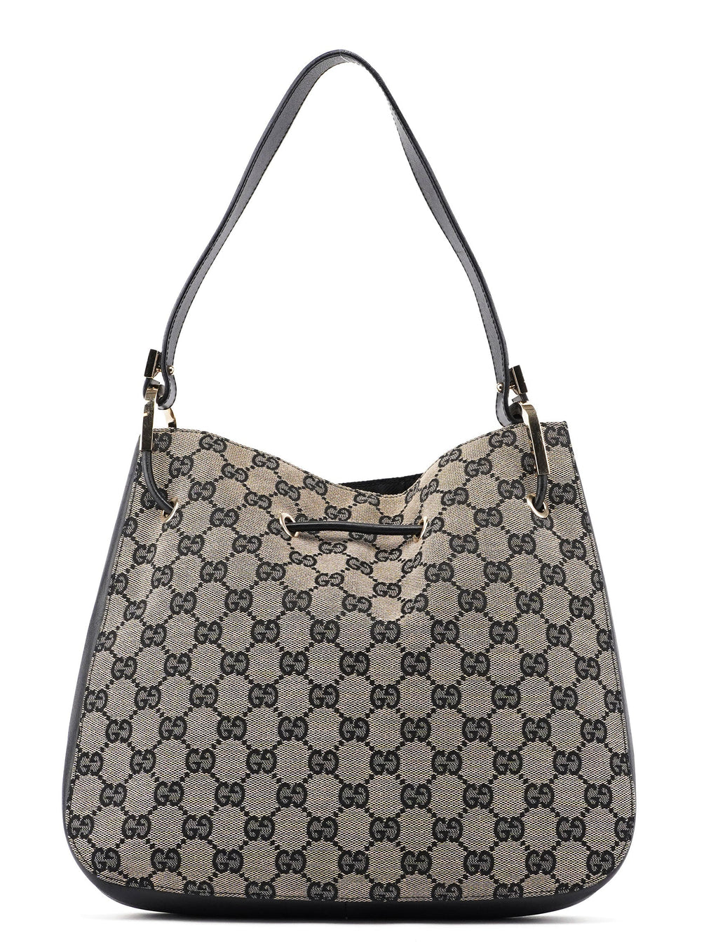 001 3748 Beige Black GG Drawstring Shoulder Bag