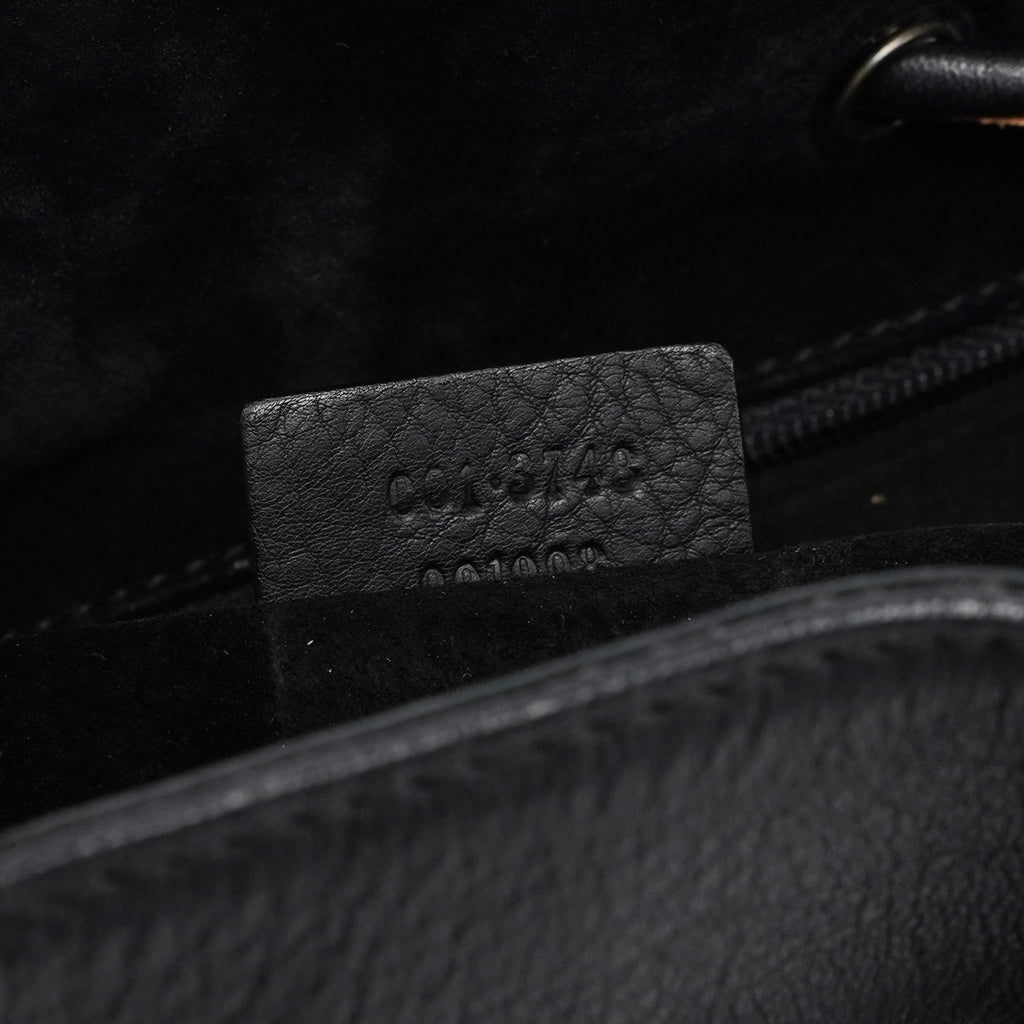 001 3748 Black Calfskin Drawstring Shoulder Bag