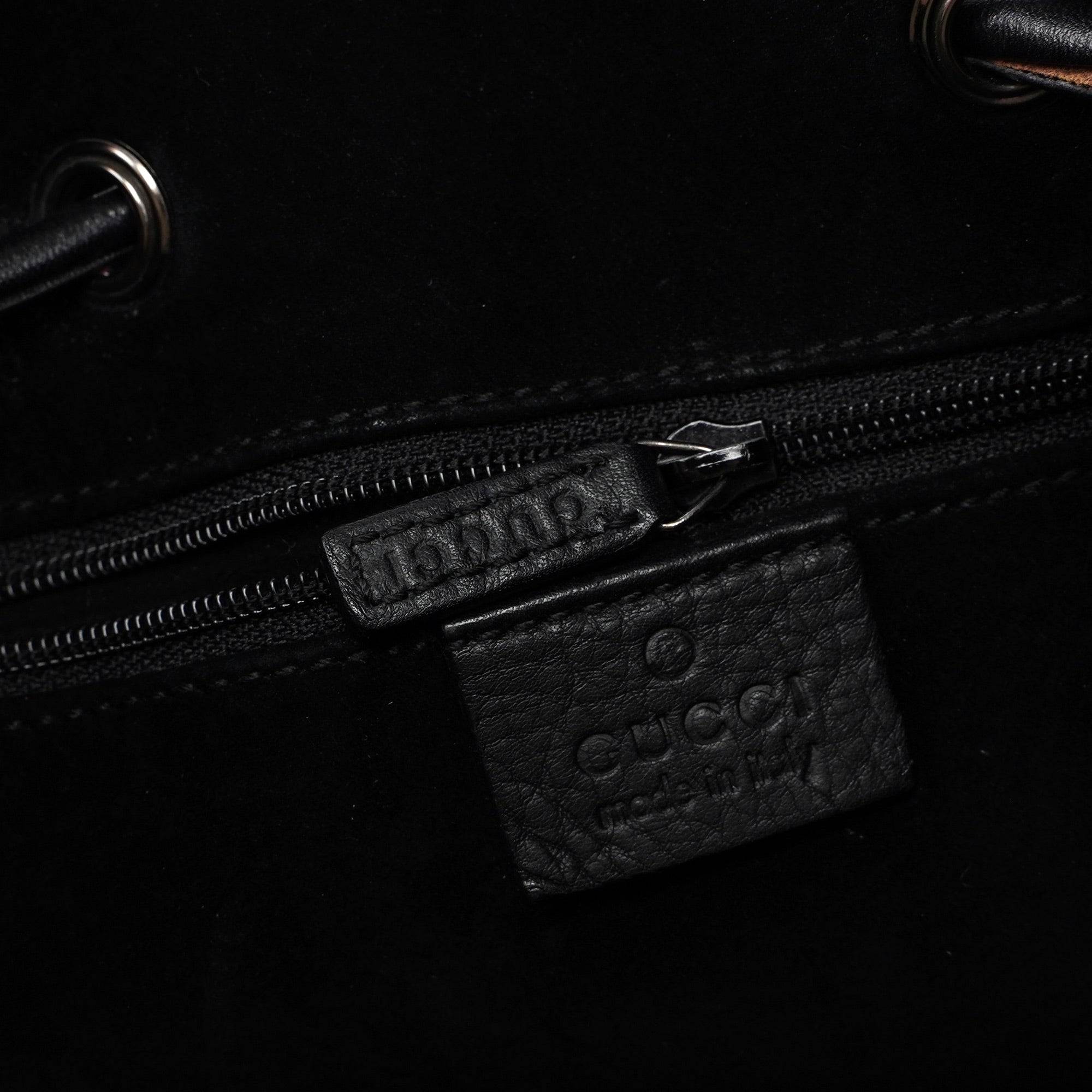 001 3748 Black Calfskin Drawstring Shoulder Bag