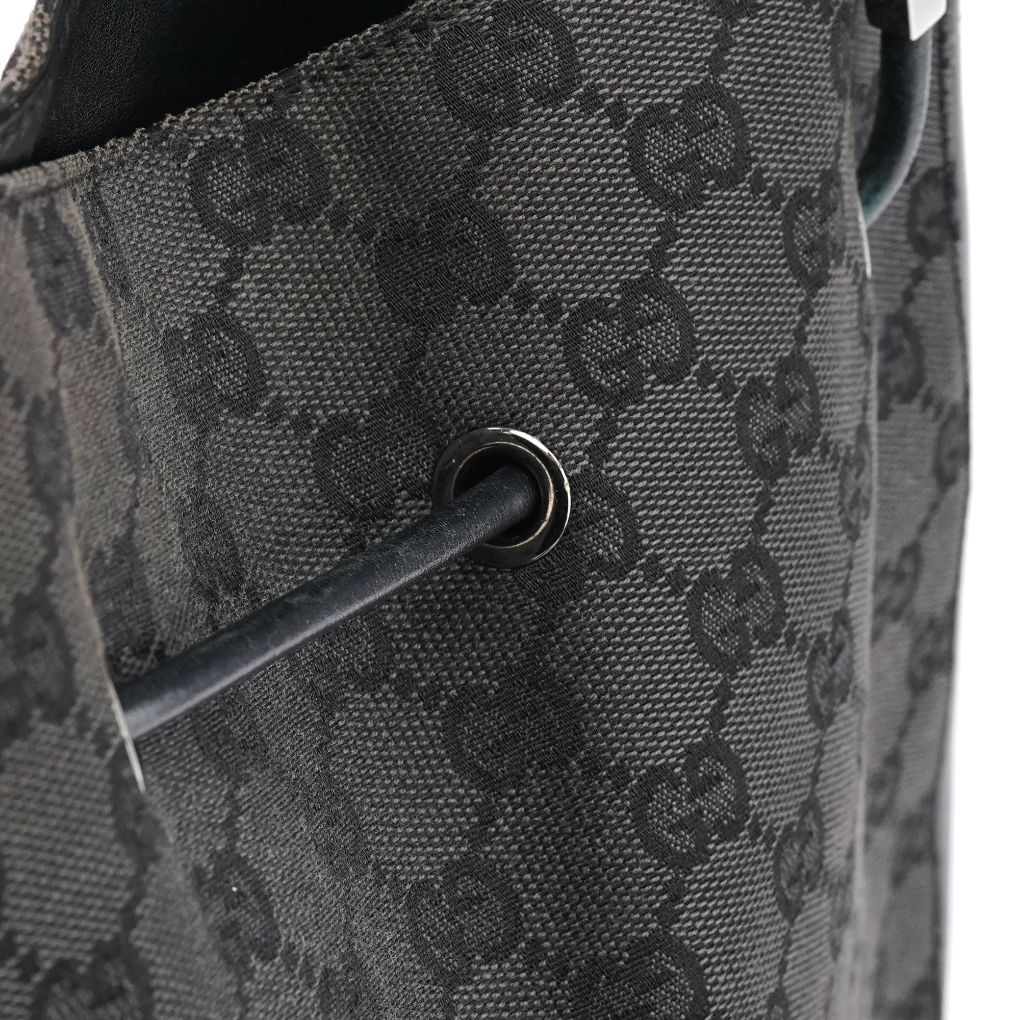 001 3748 Black GG Drawstring Shoulder Bag