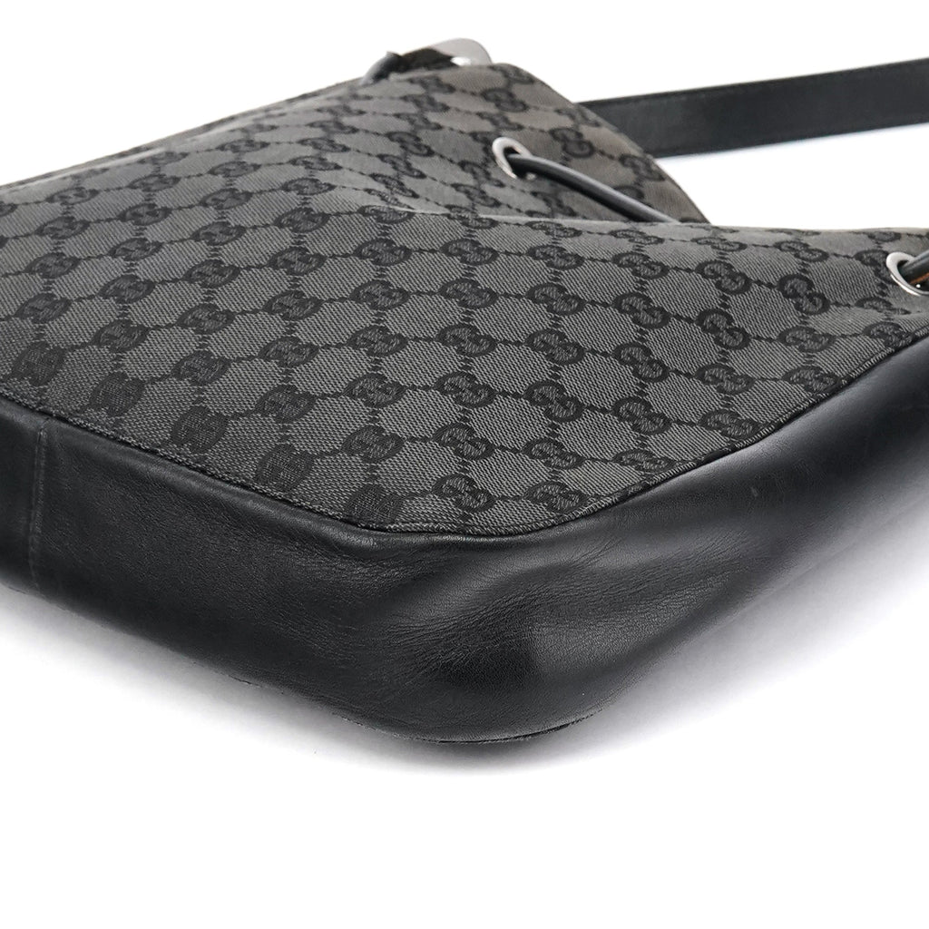 001 3748 Black GG Drawstring Shoulder Bag