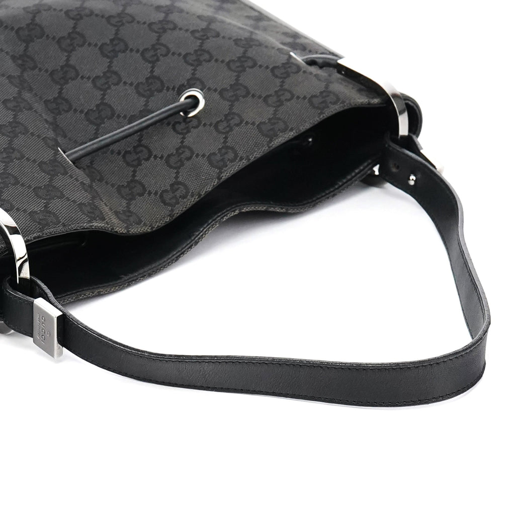 001 3748 Black GG Drawstring Shoulder Bag