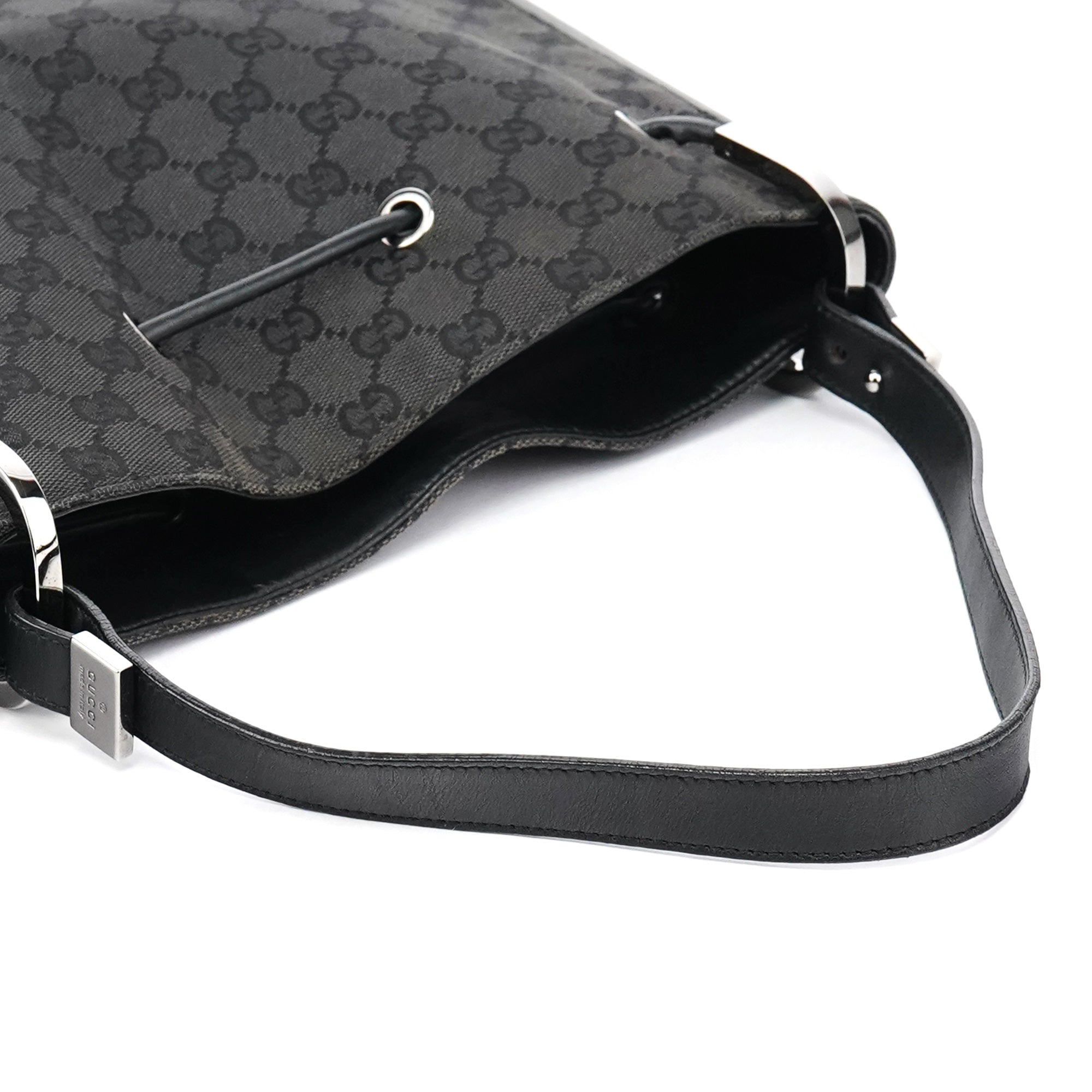001 3748 Black GG Drawstring Shoulder Bag