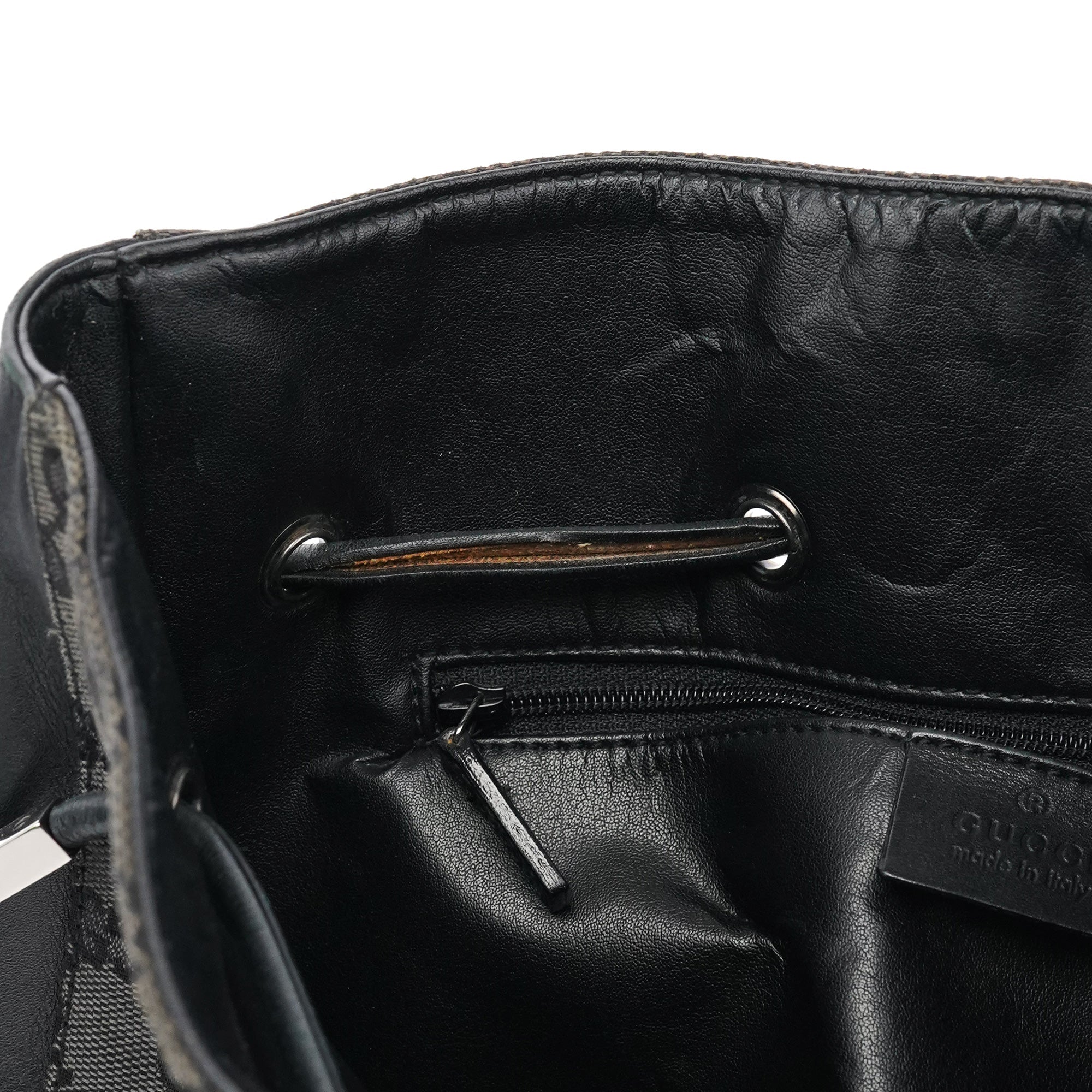 001 3748 Black GG Drawstring Shoulder Bag