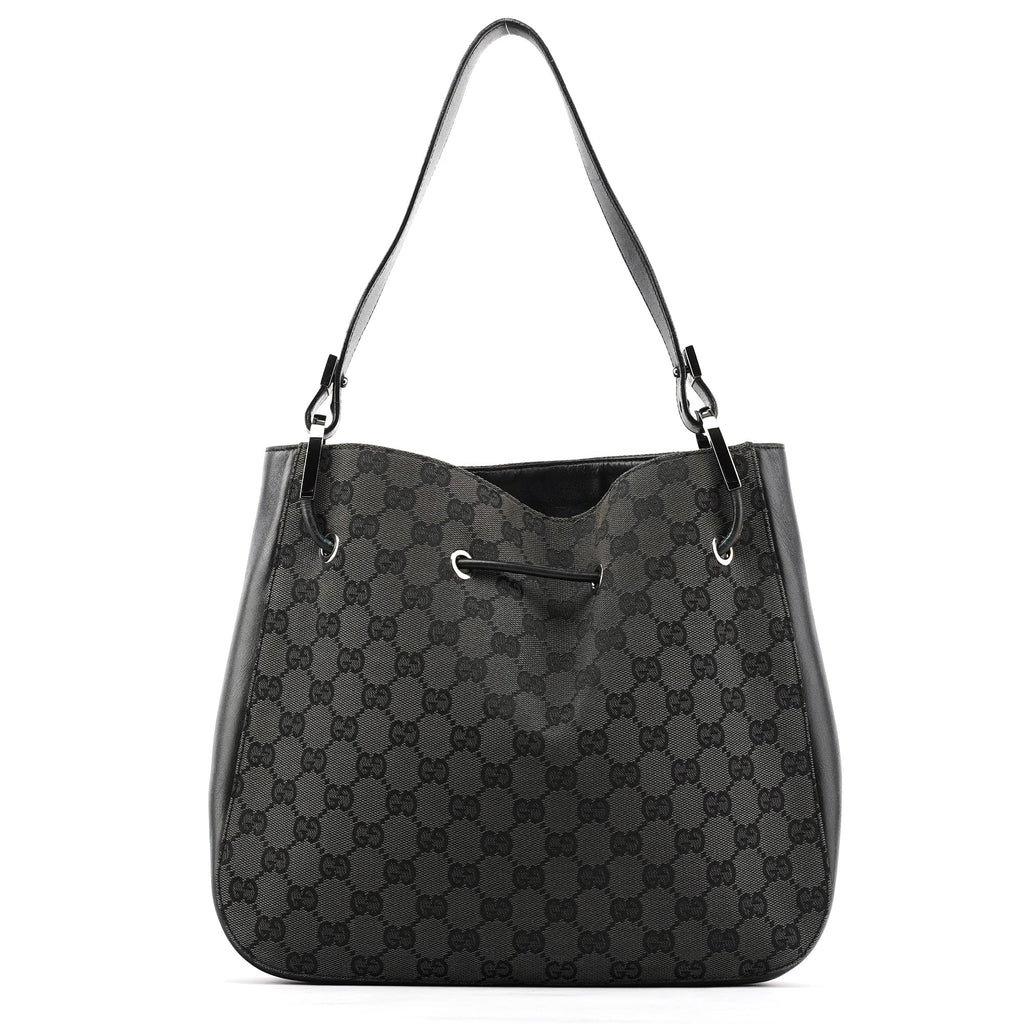 001 3748 Black GG Drawstring Shoulder Bag