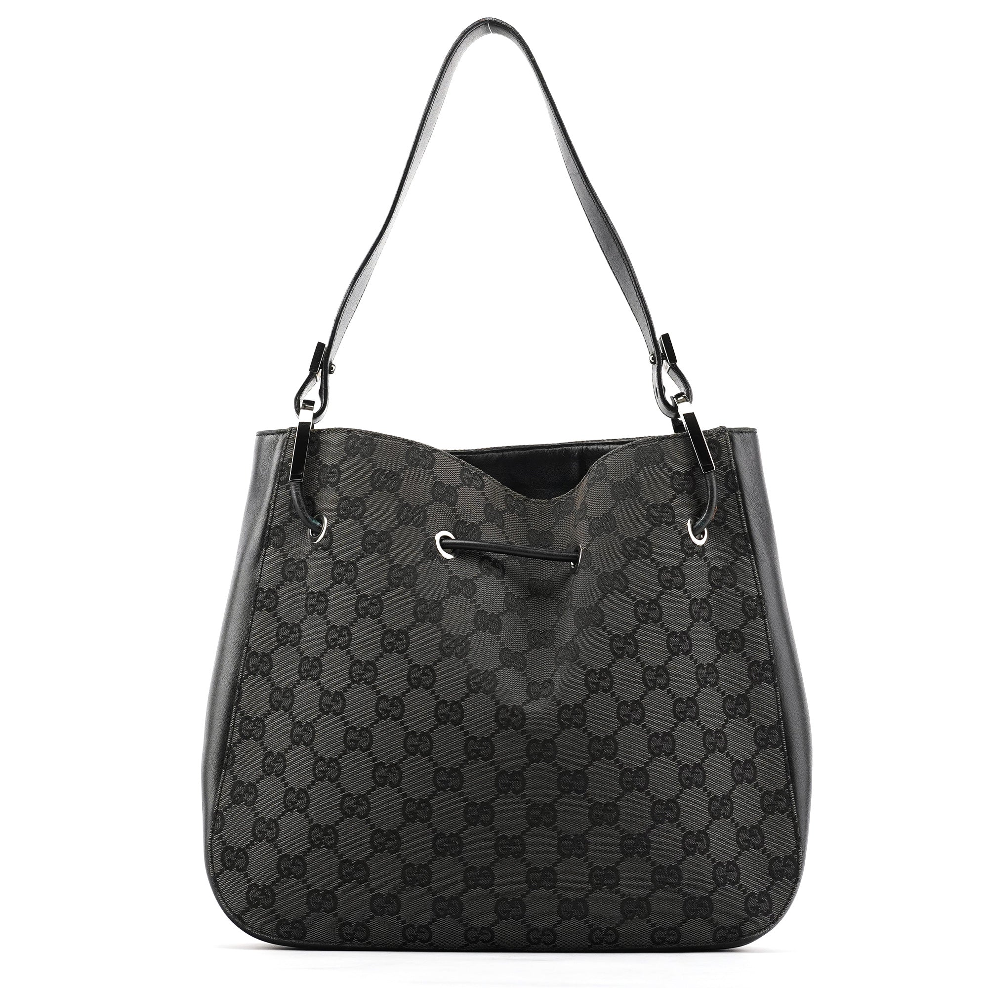 001 3748 Black GG Drawstring Shoulder Bag