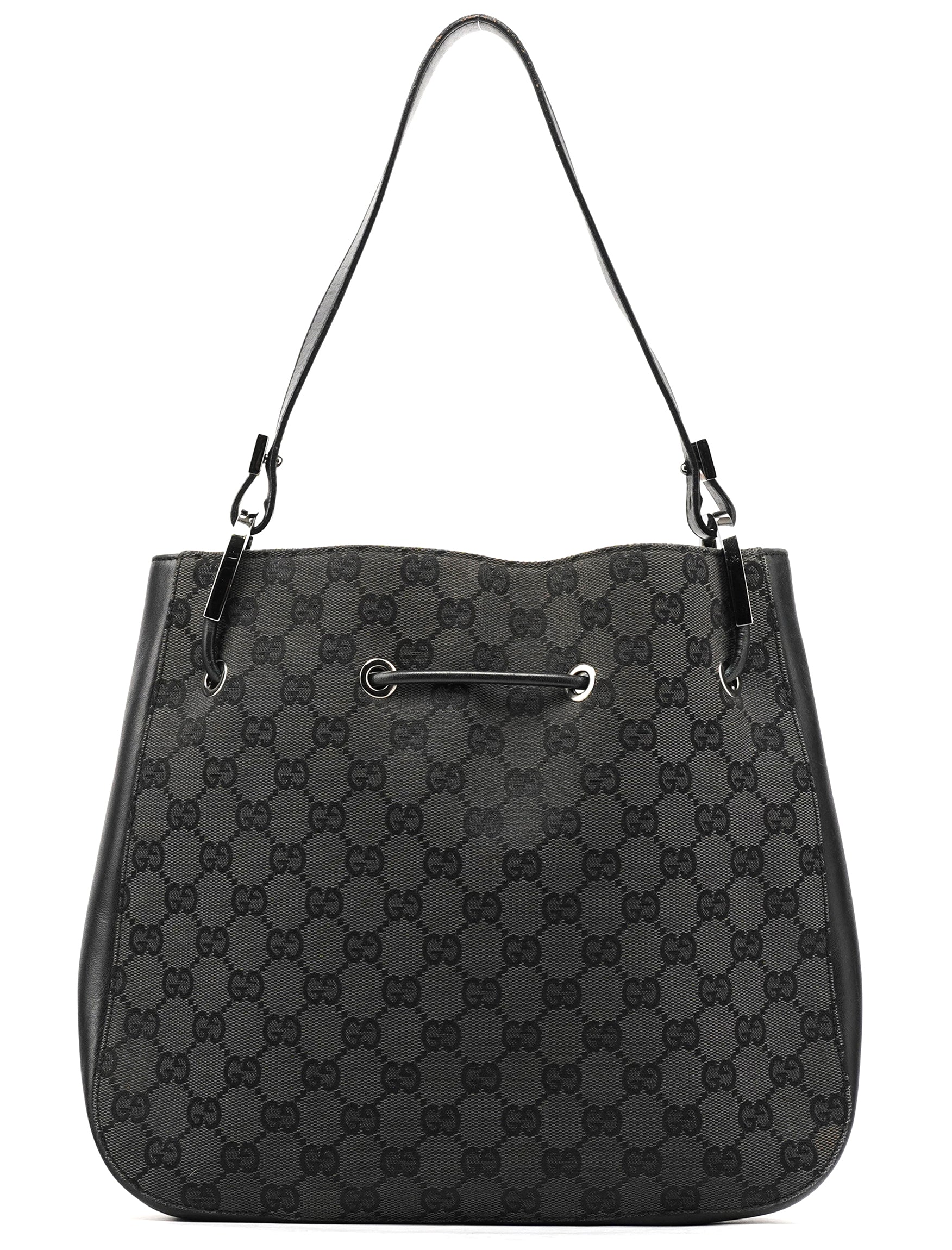 001 3748 Black GG Drawstring Shoulder Bag