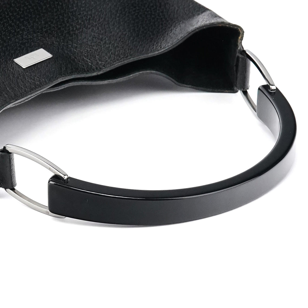 001 3752 Black Pebbled Leather Plastic Handle Bag