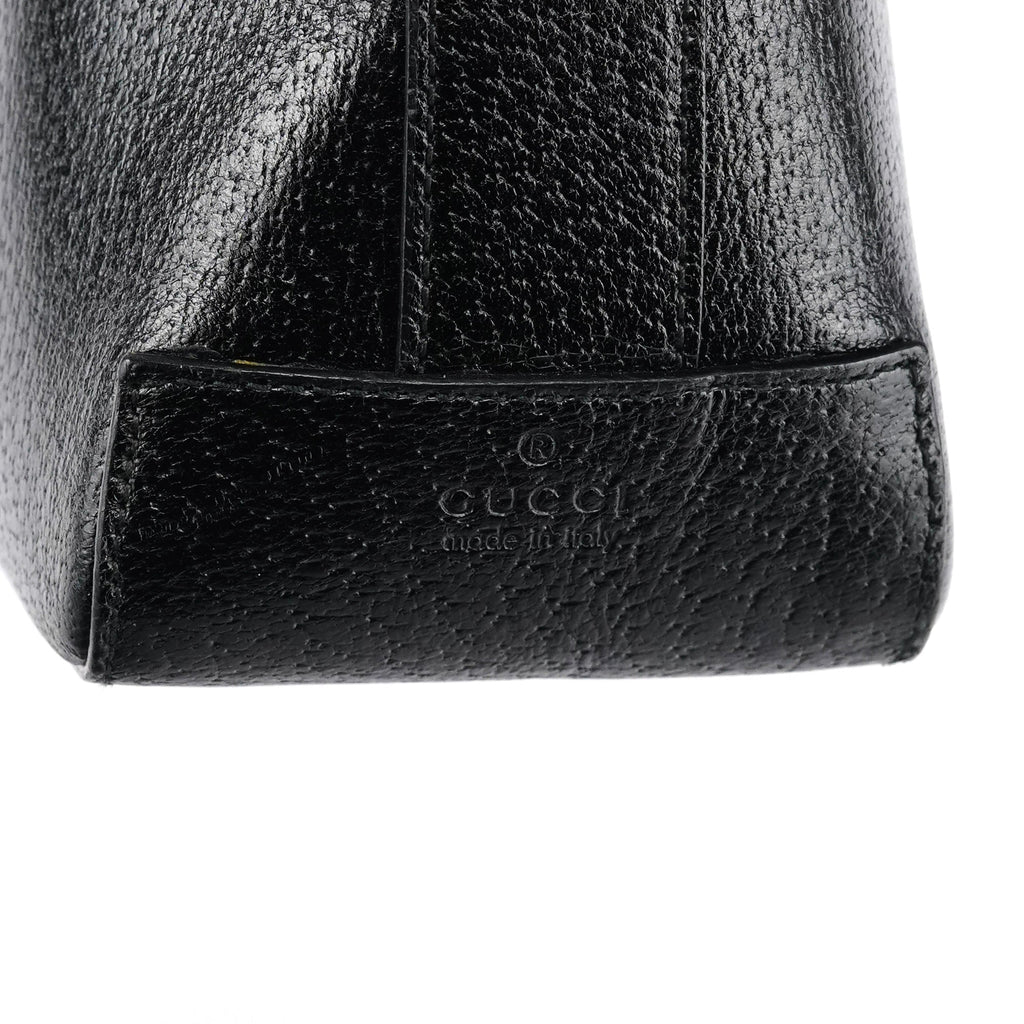 001 3752 Black Pebbled Leather Plastic Handle Bag