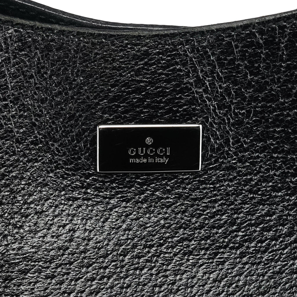 001 3752 Black Pebbled Leather Plastic Handle Bag