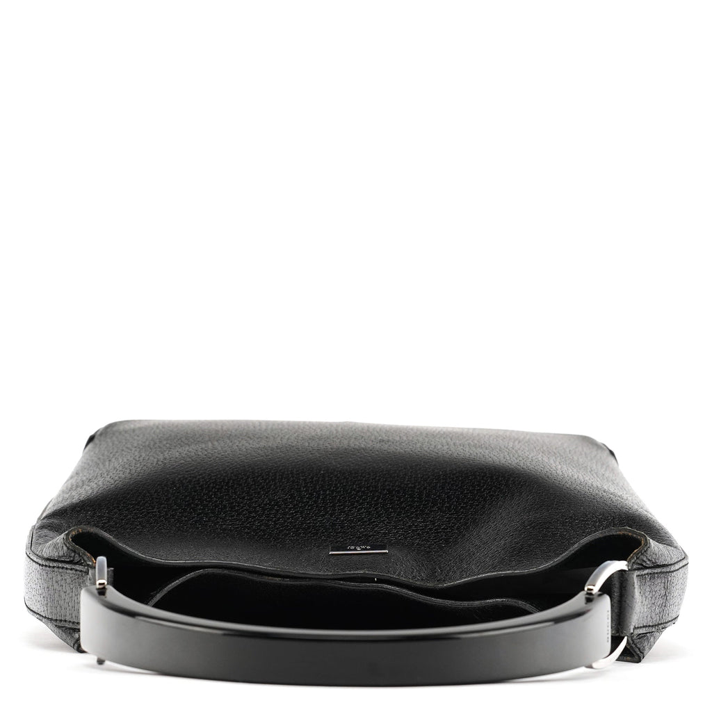 001 3752 Black Pebbled Leather Plastic Handle Bag