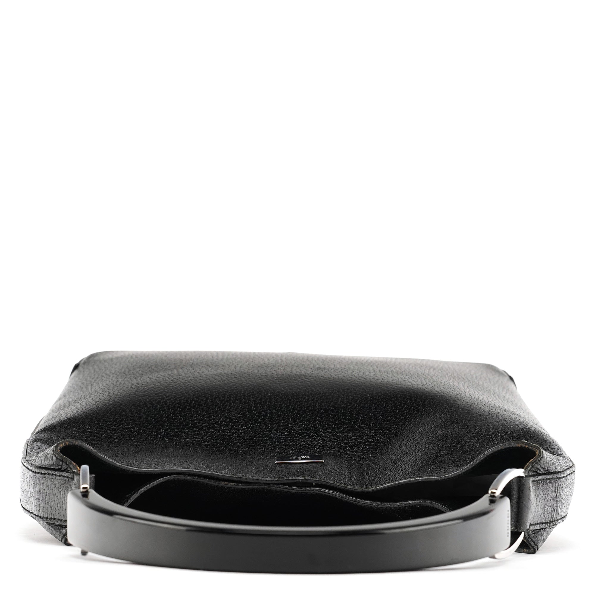 001 3752 Black Pebbled Leather Plastic Handle Bag